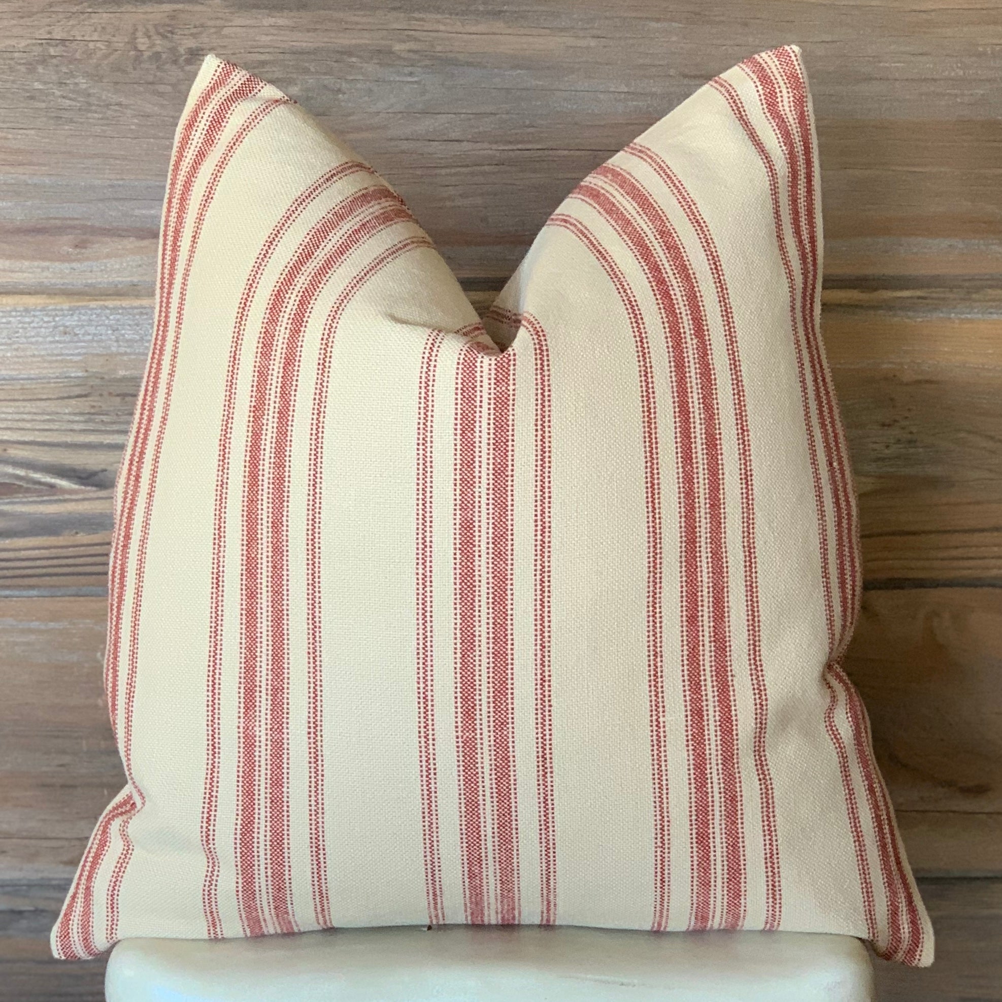 Barn red & cream striped country style grain sack kitchen towel