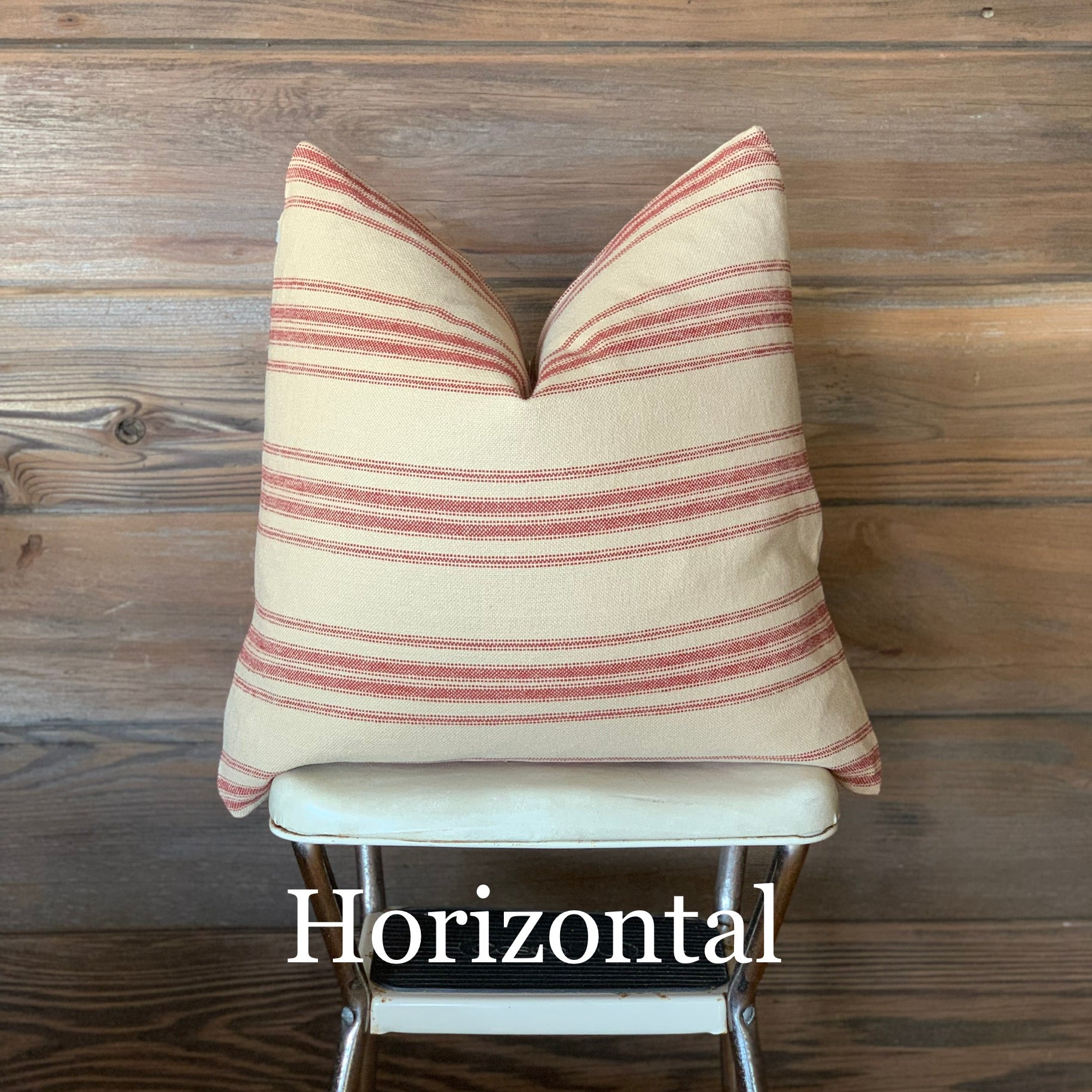 Red Grain Sack Style Striped Farmhouse Pillow