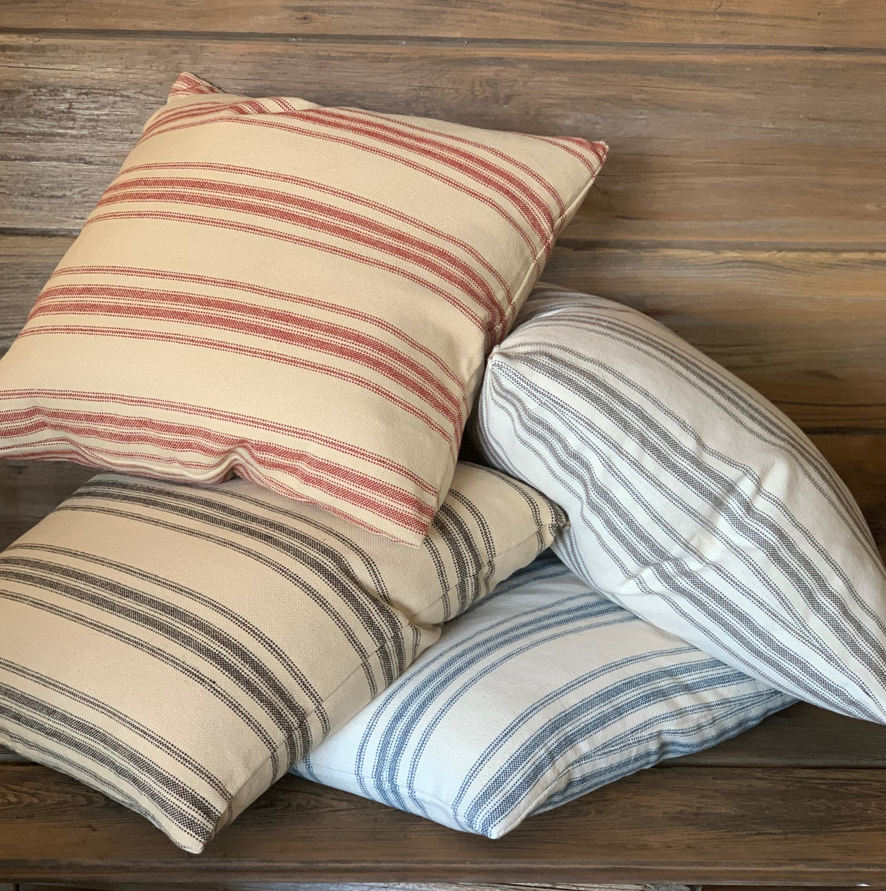 Red Grain Sack Style Striped Farmhouse Pillow