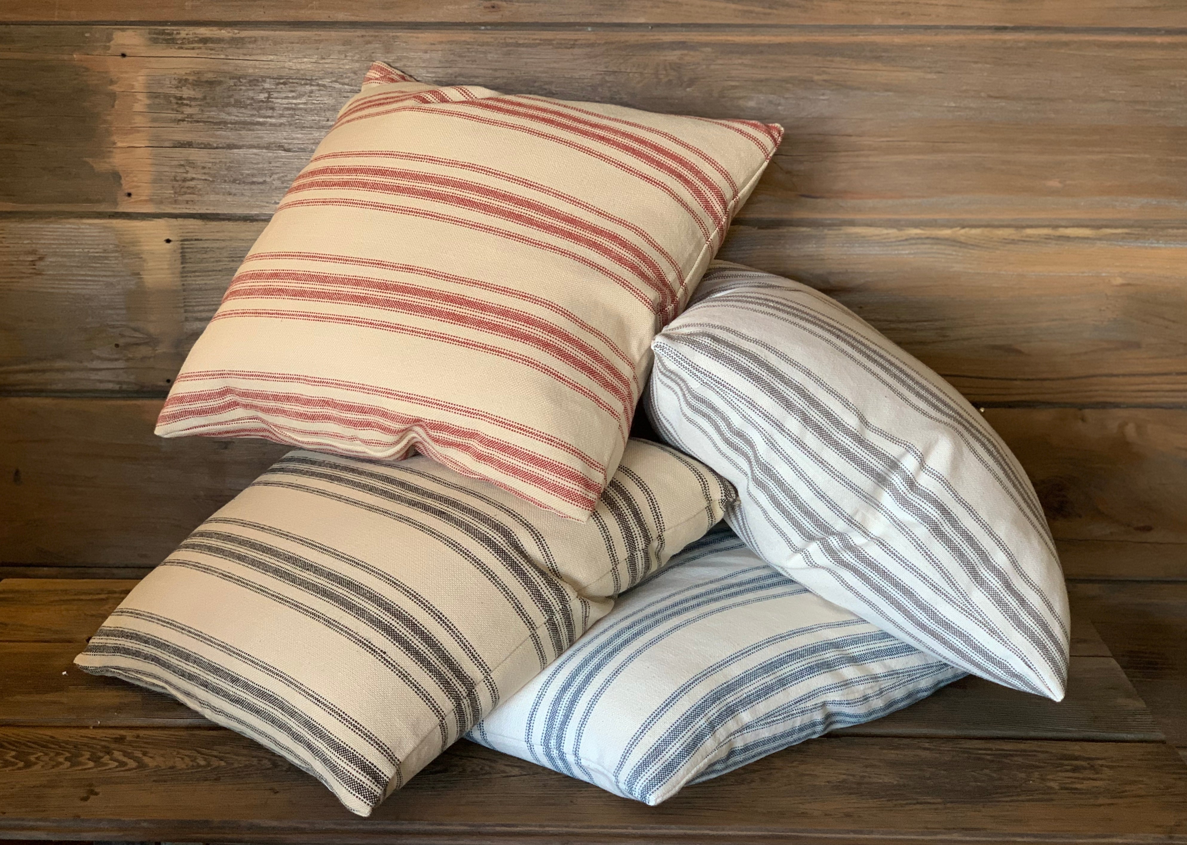 Red Grain Sack Style Striped Farmhouse Pillow