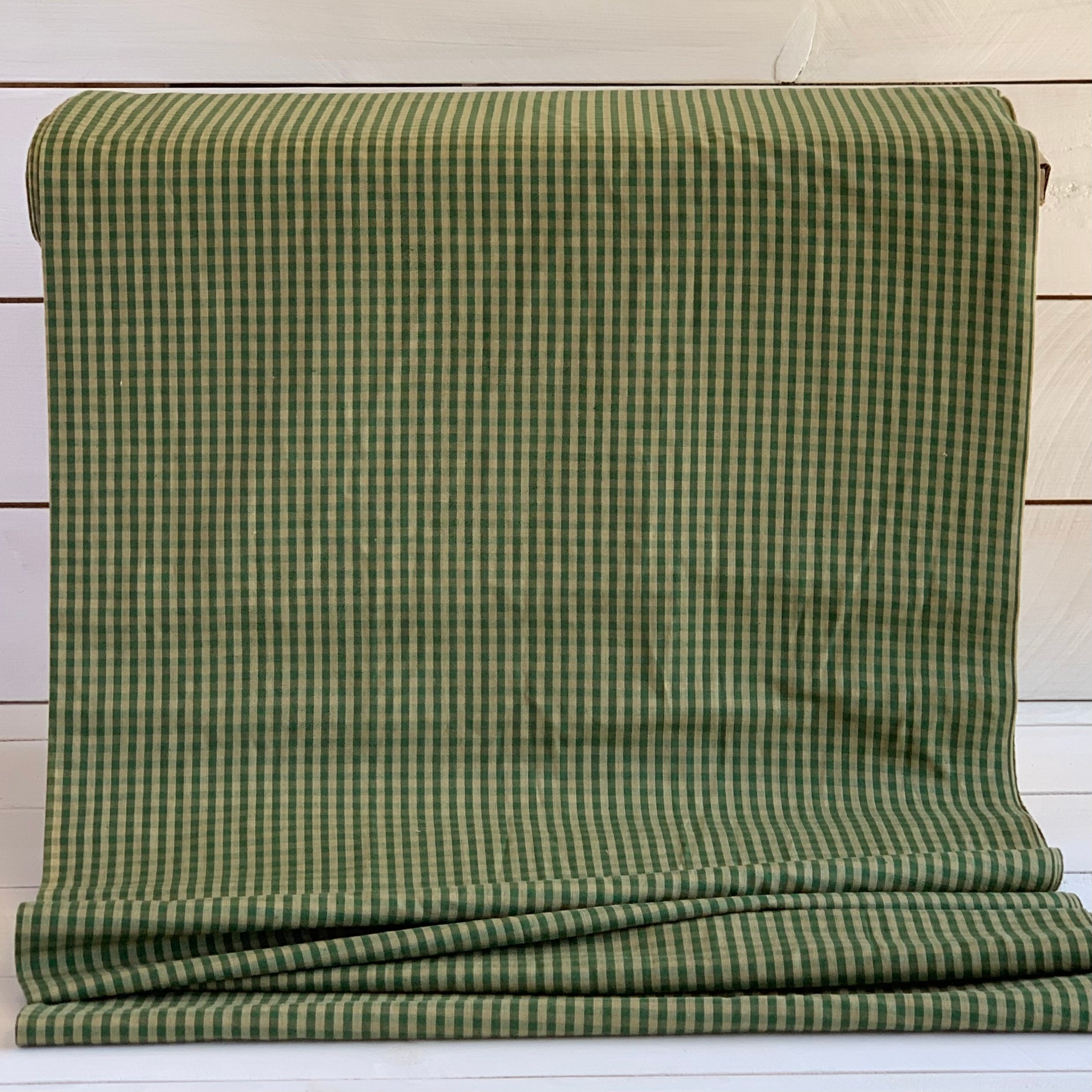Green and Beige Mini Check Plaid - Homespun Fabric -404