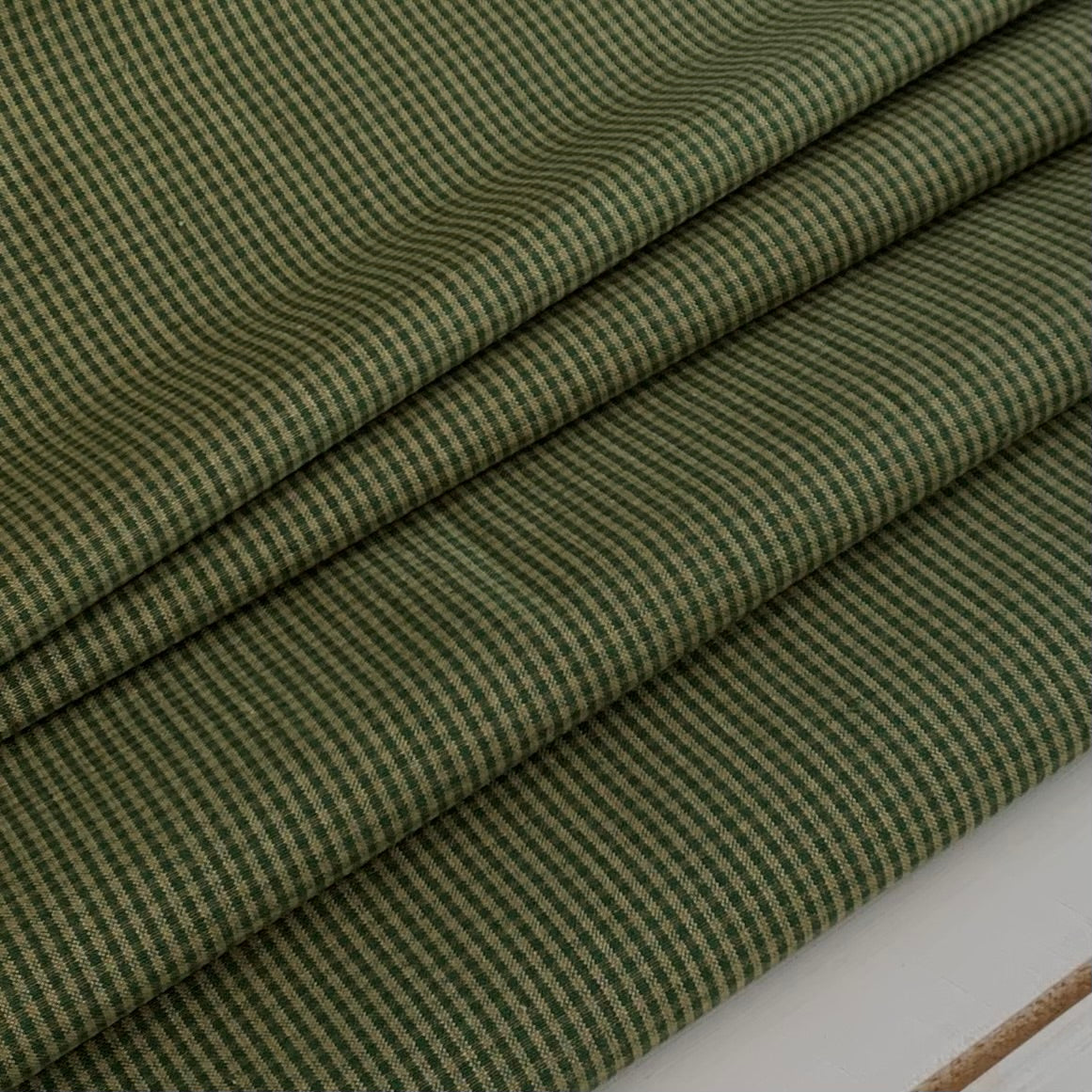 Green and Beige Mini Check Plaid - Homespun Fabric - 43