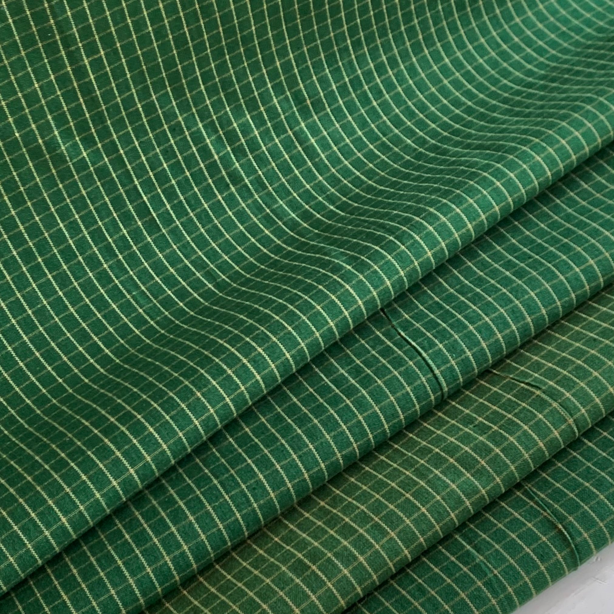 Green and Beige Mini Check Plaid - Homespun Fabric - 403