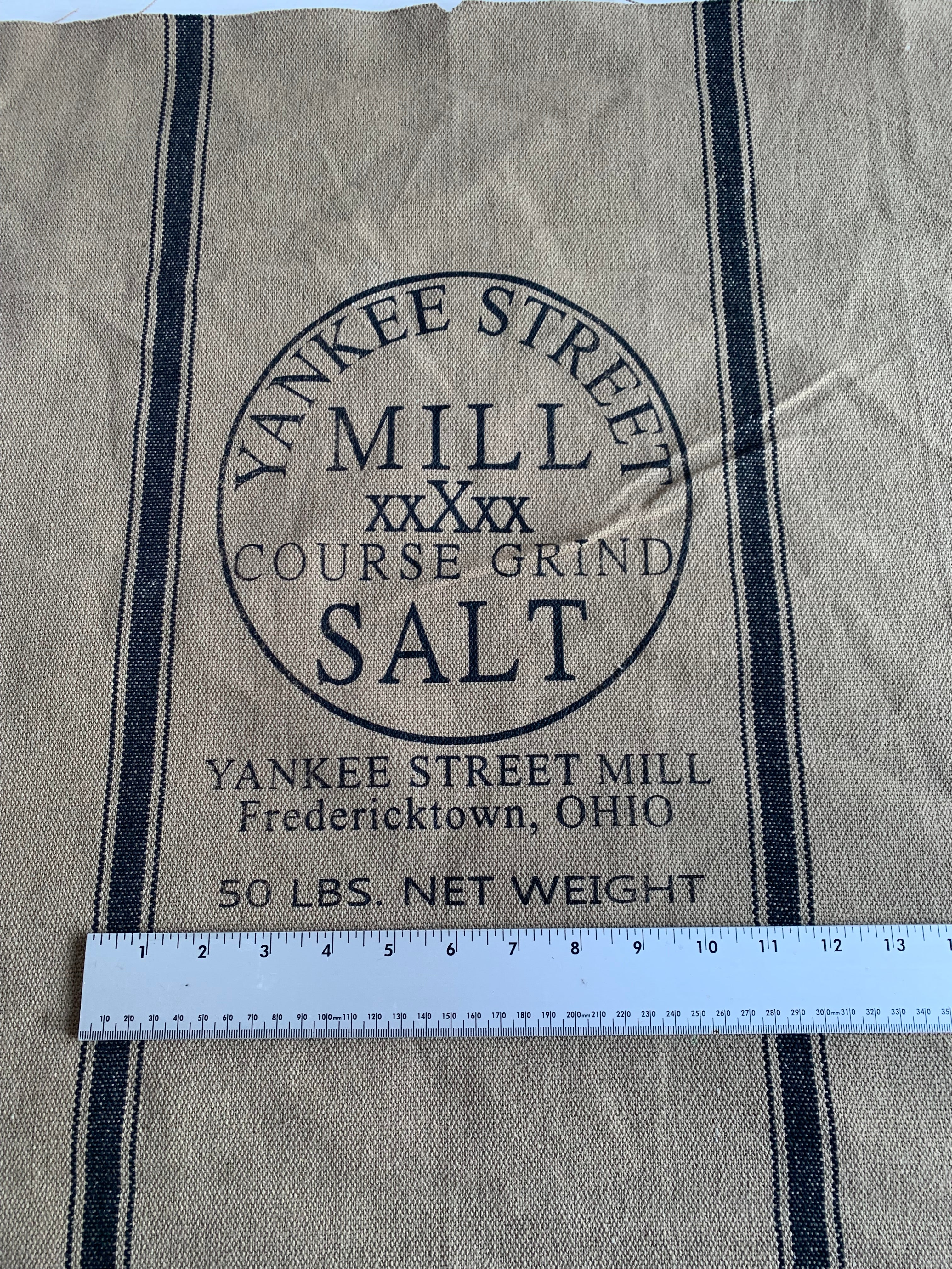 Reproduction Salt Sack Printed Panel on Reproduction Grain Sack Fabric