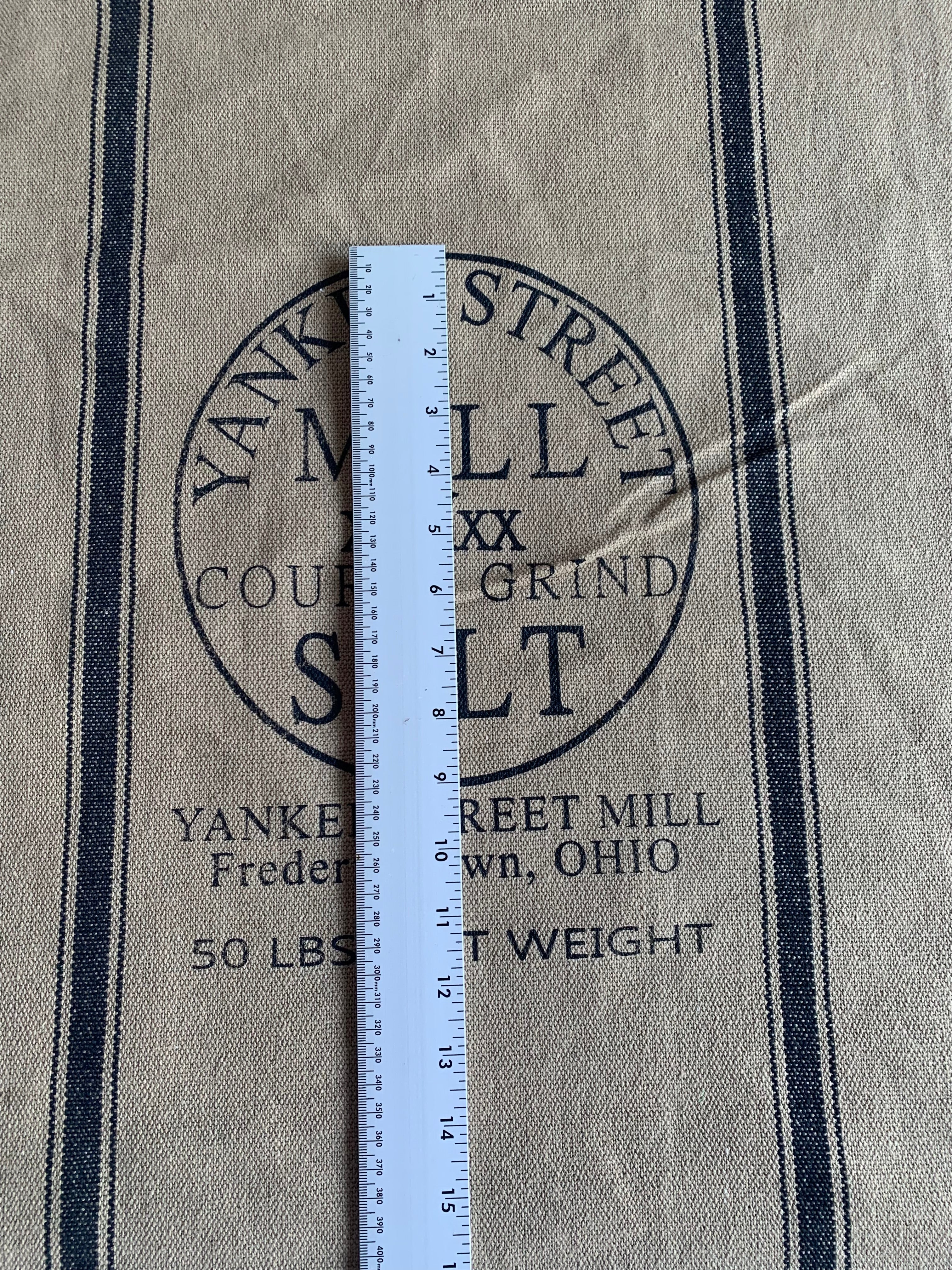 Reproduction Salt Sack Printed Panel on Reproduction Grain Sack Fabric