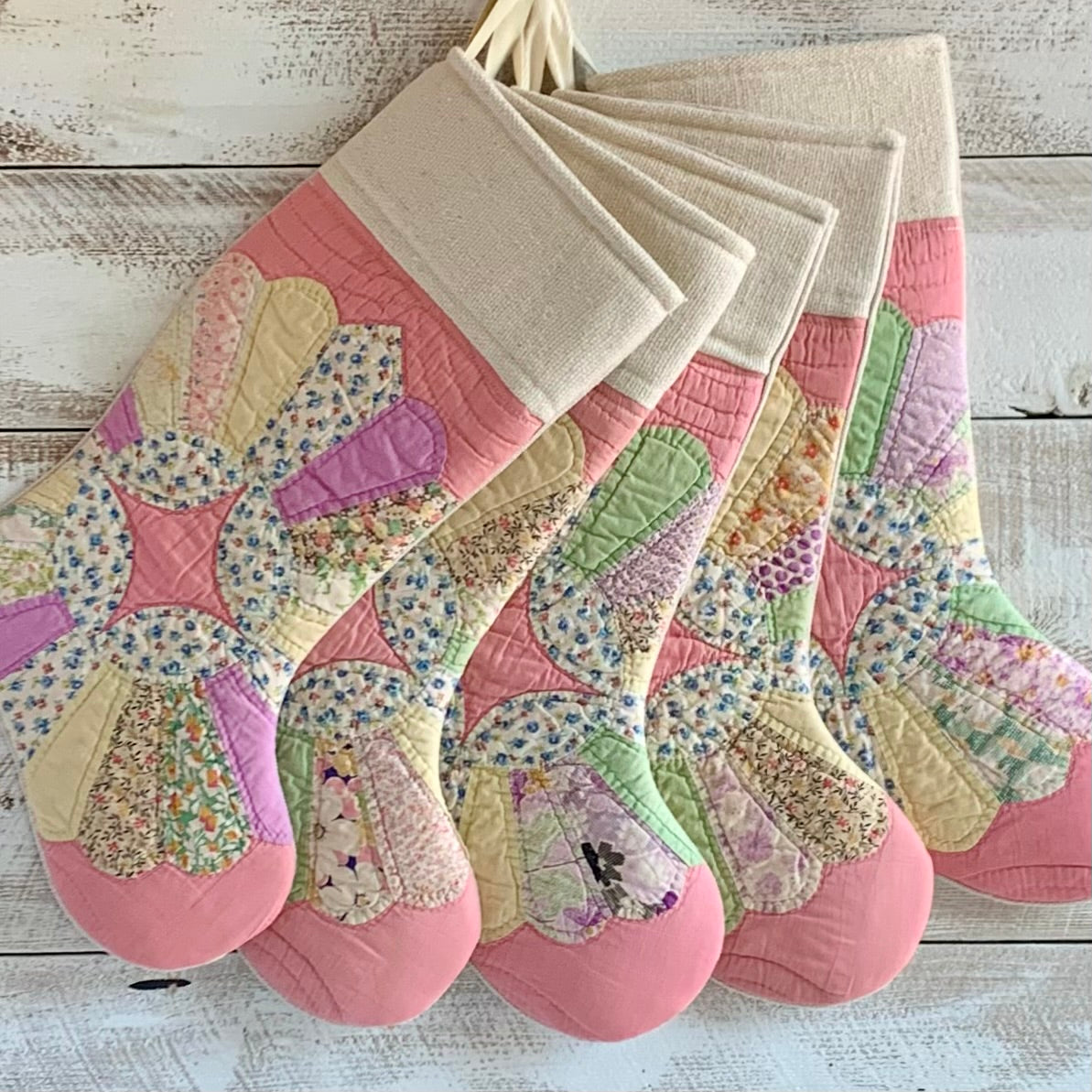 Vintage Quilt Christmas Stocking - Pink