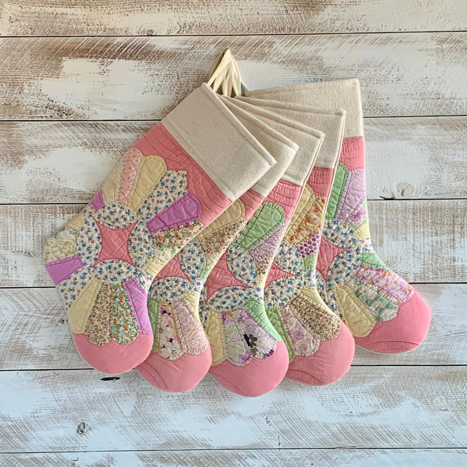 Vintage Quilt Christmas Stocking - Pink