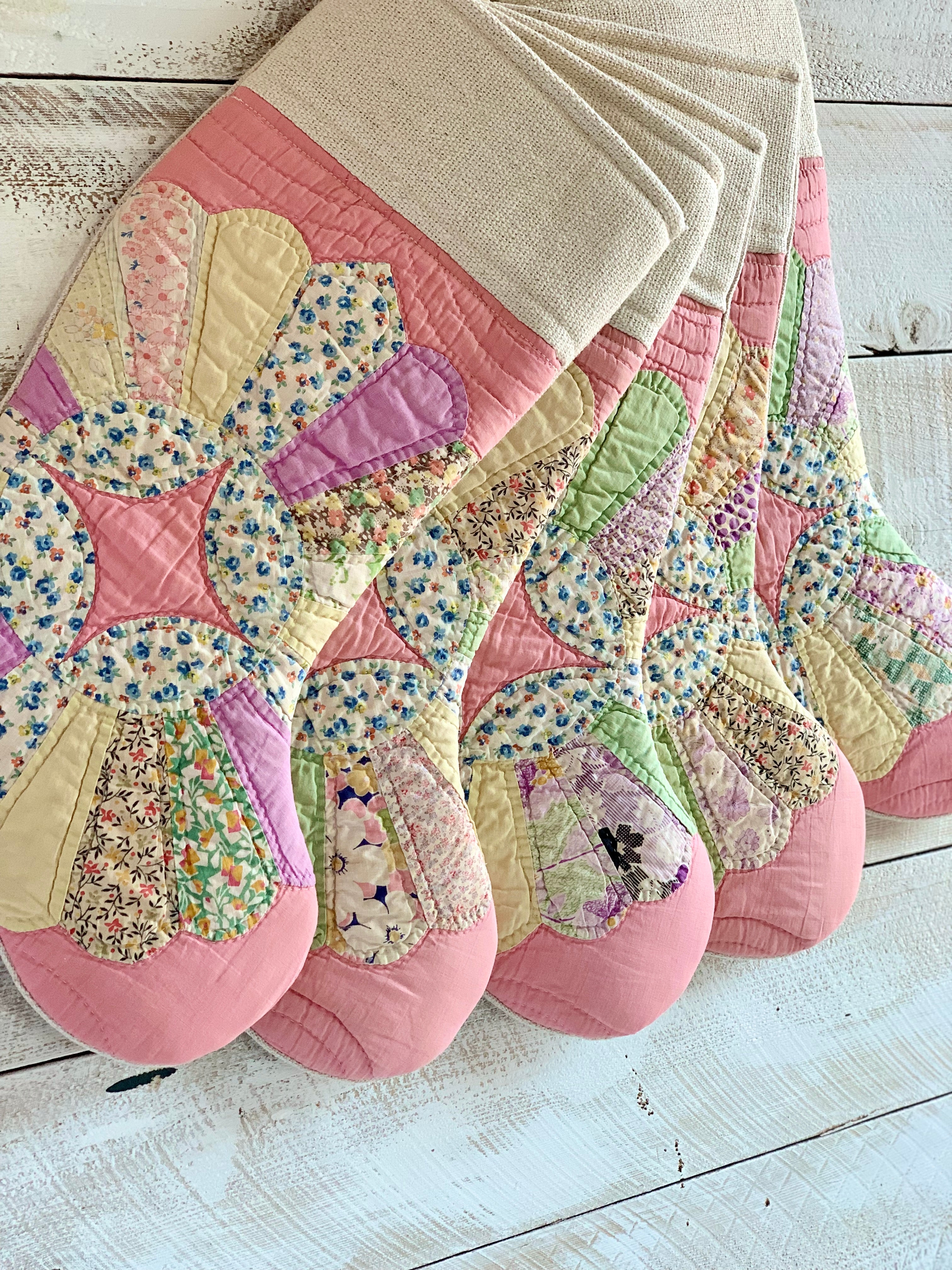 Vintage Quilt Christmas Stocking - Pink