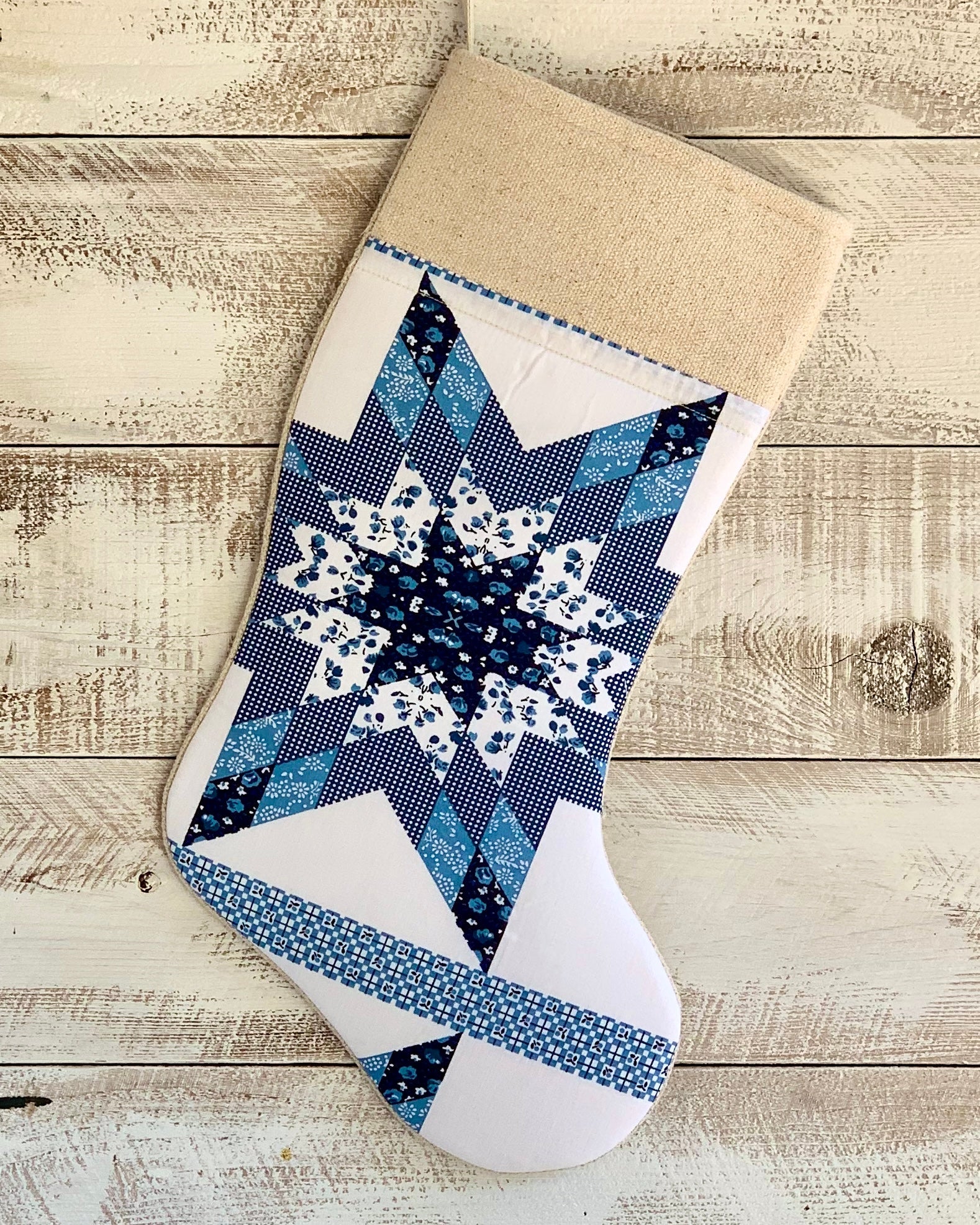Copy of Cheater Quilt Christmas Stocking - Blue Star 2