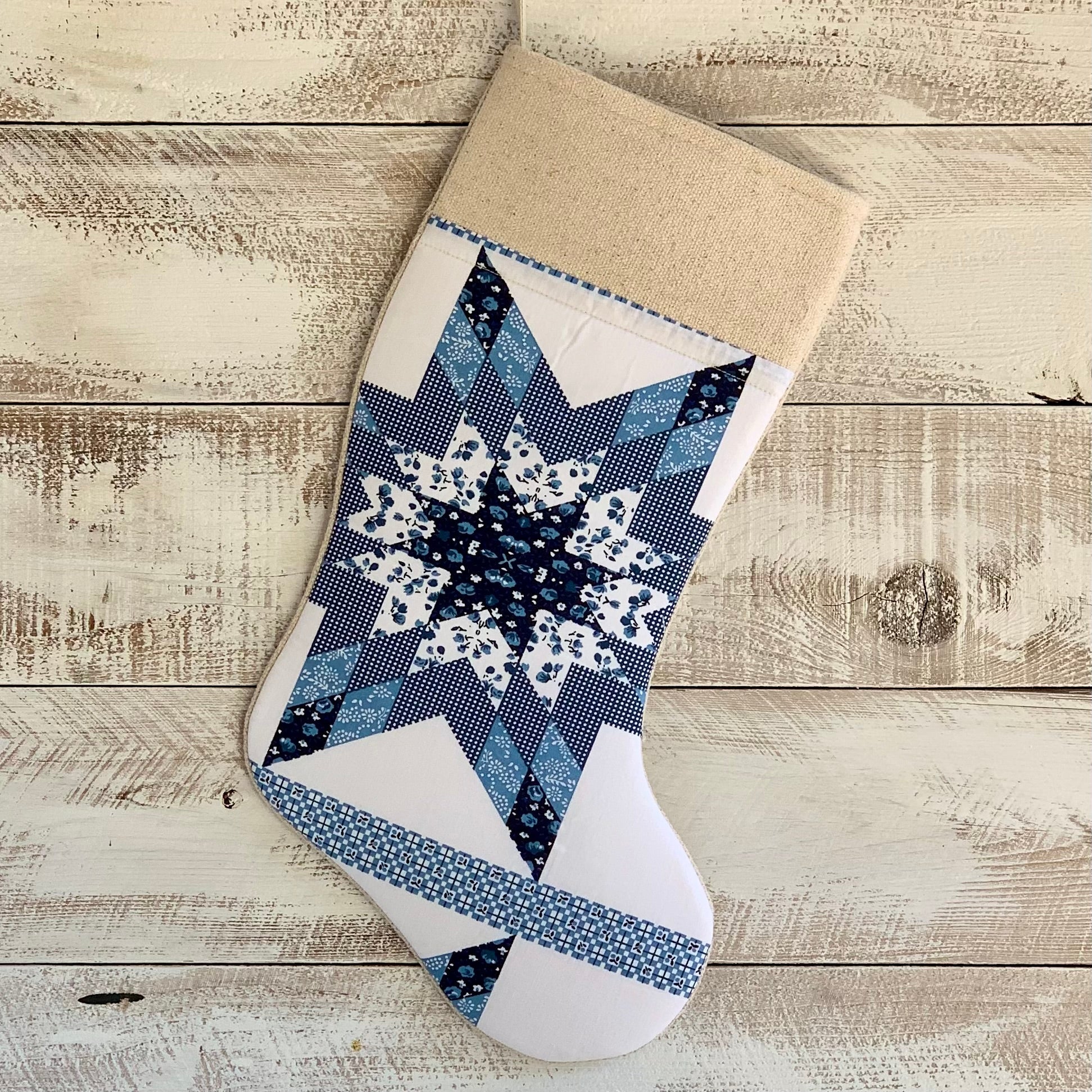 Copy of Cheater Quilt Christmas Stocking - Blue Star 2