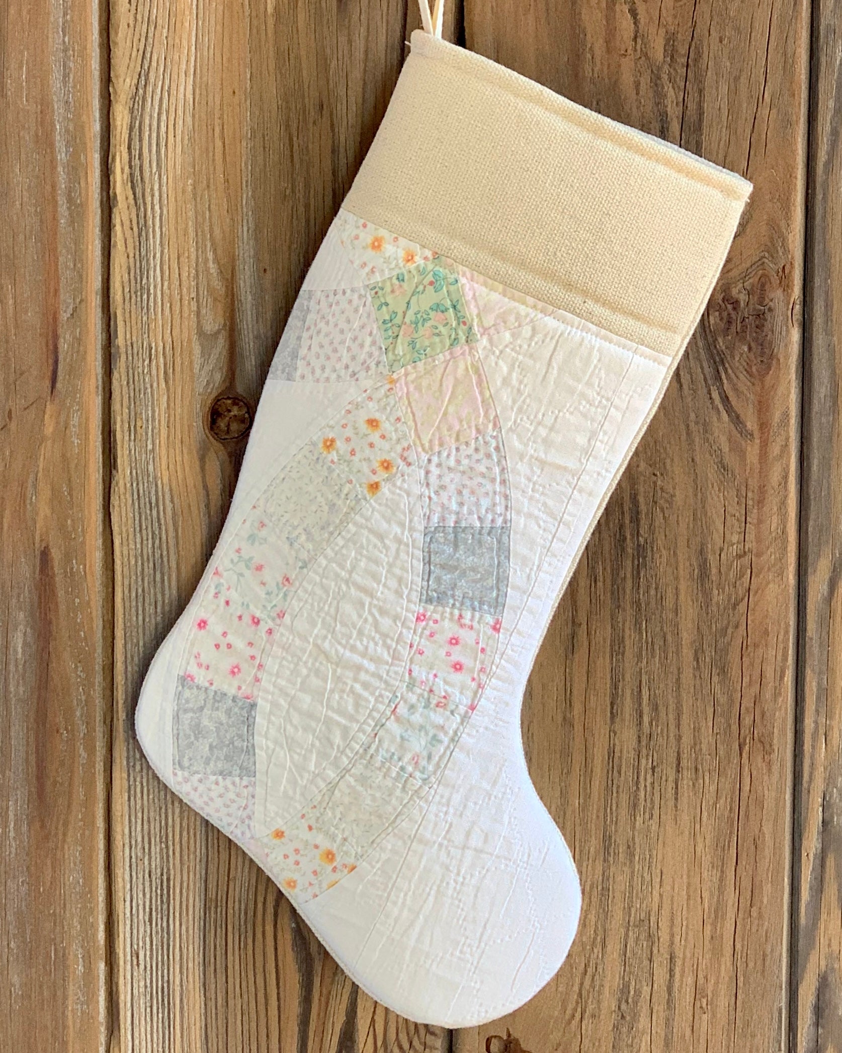 Vintage Quilt Christmas Stocking - White and Pastels