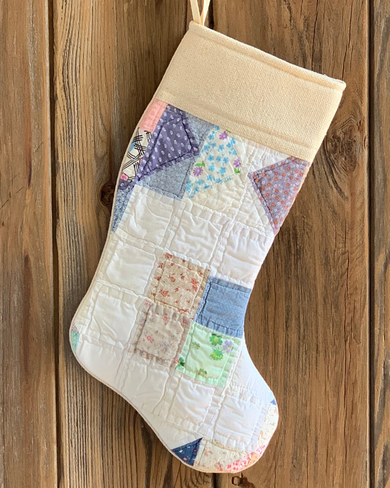 Vintage Quilt Christmas Stocking - Multi Color