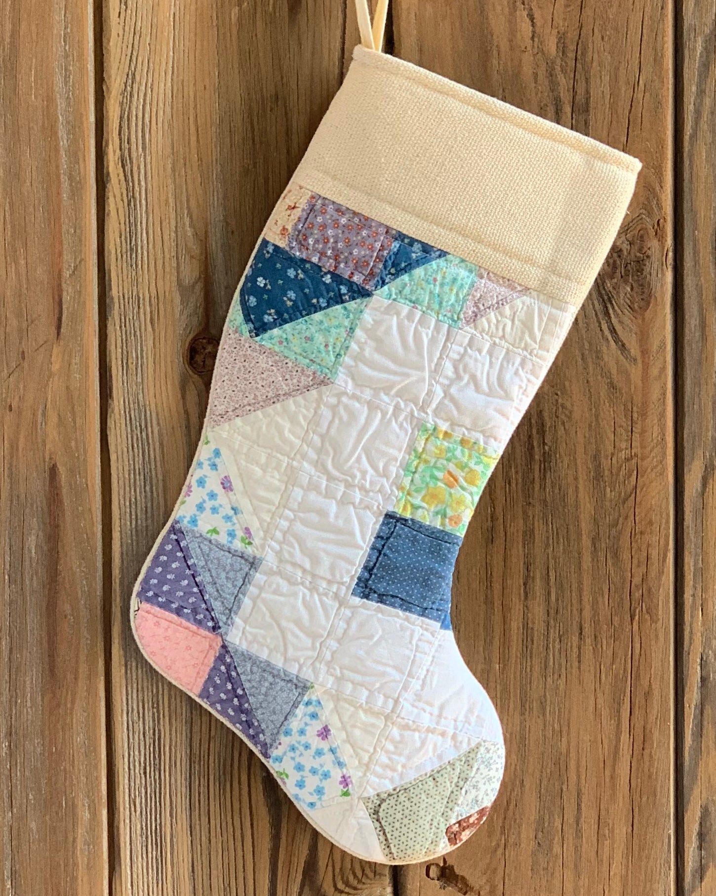 Vintage Quilt Christmas Stocking - Multi Color