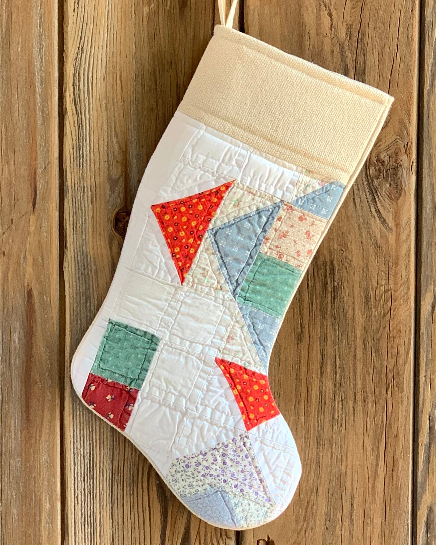 Vintage Quilt Christmas Stocking - Multi Color