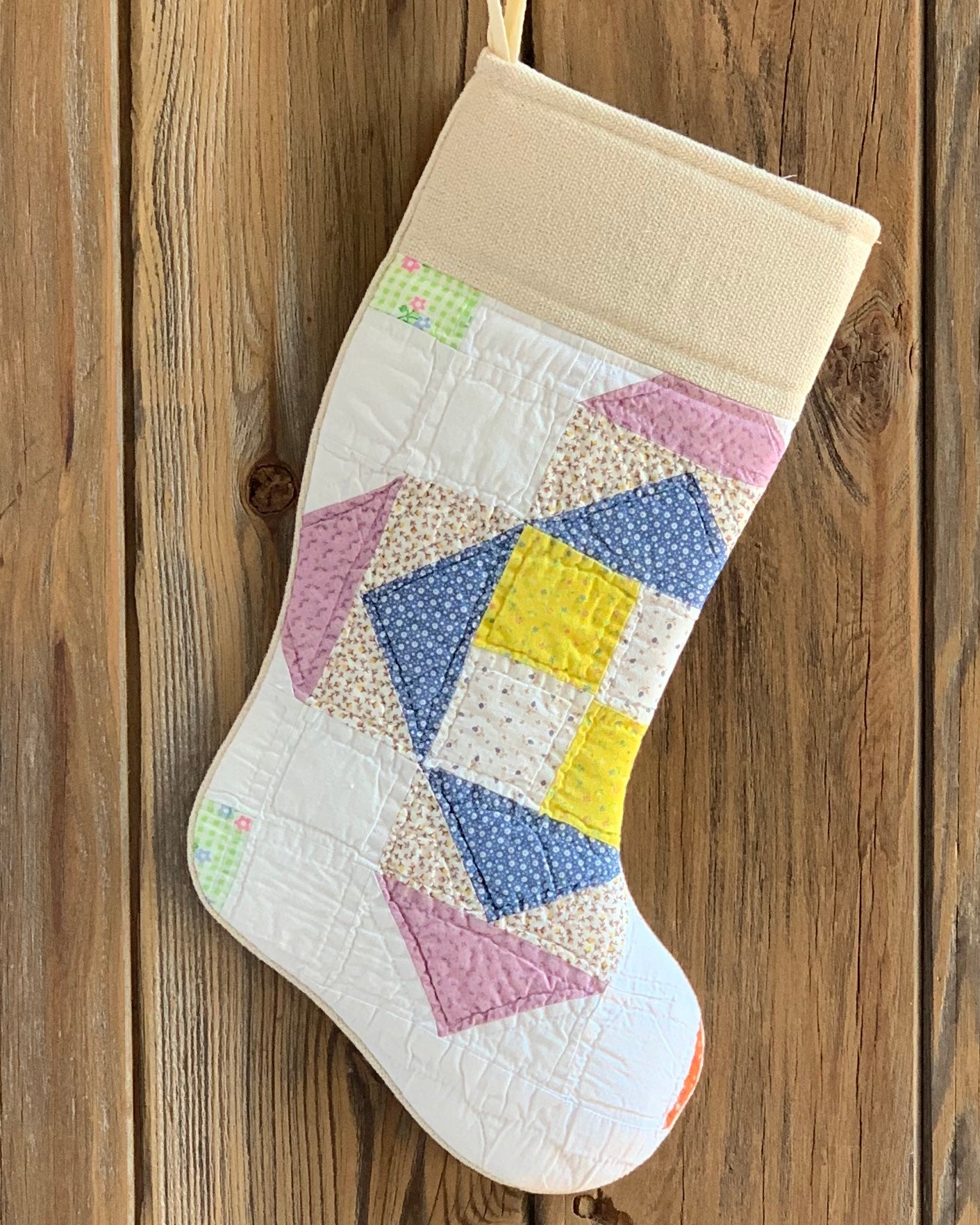 Vintage Quilt Christmas Stocking - Multi Color