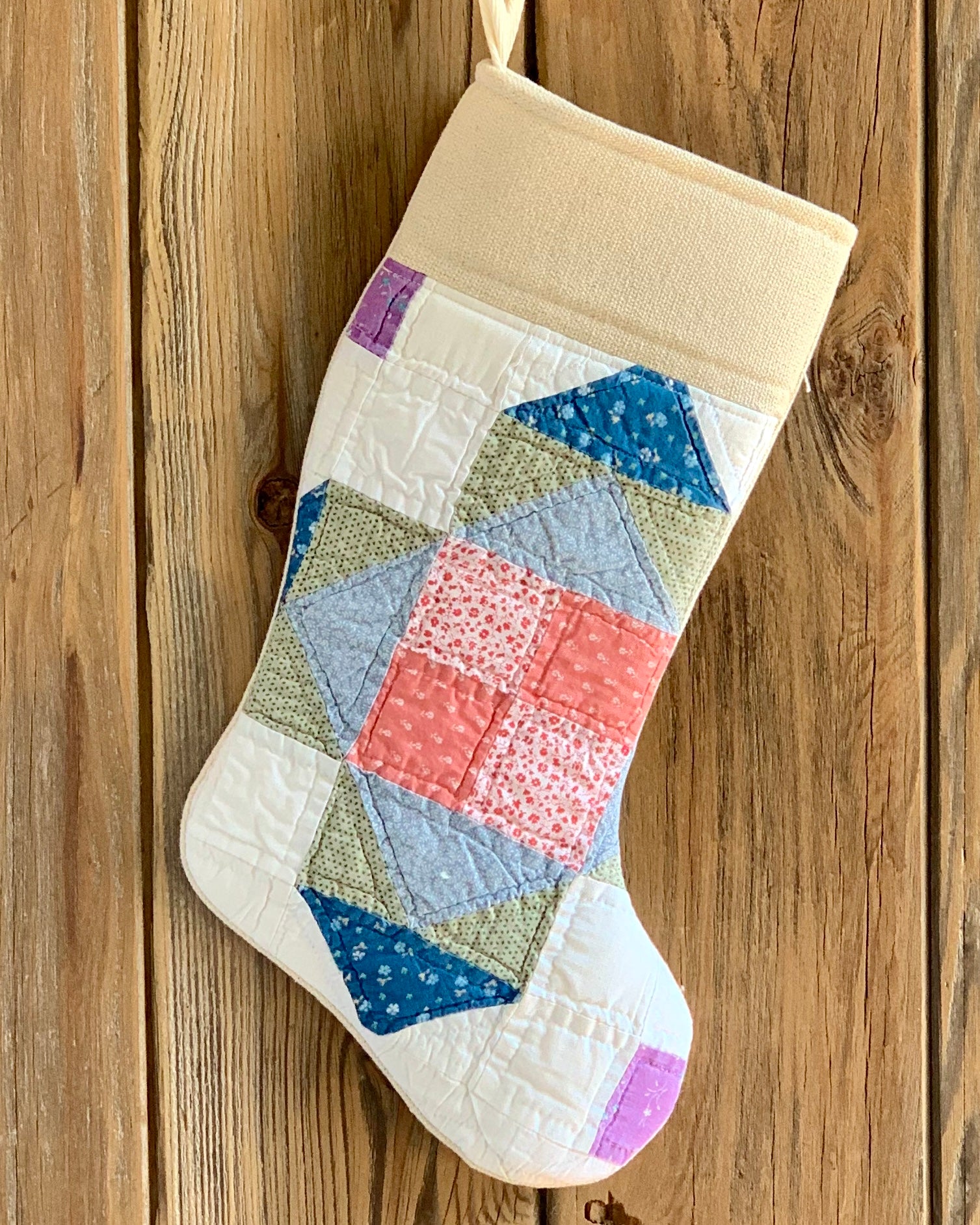 Vintage Quilt Christmas Stocking - Multi Color