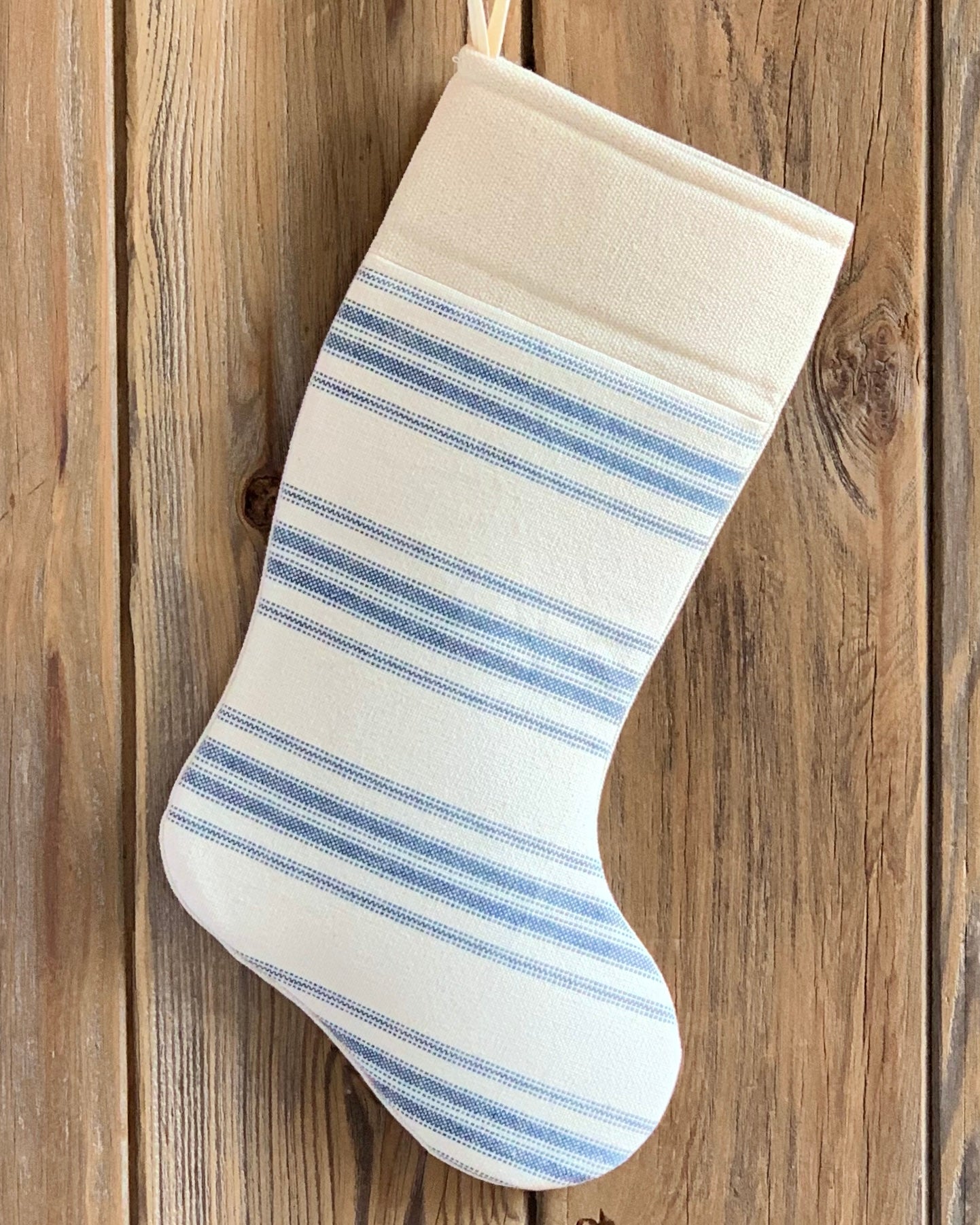 Grain Sack Christmas Stockings - Blue, Red, Black, and Gray - Horizontal Stripe