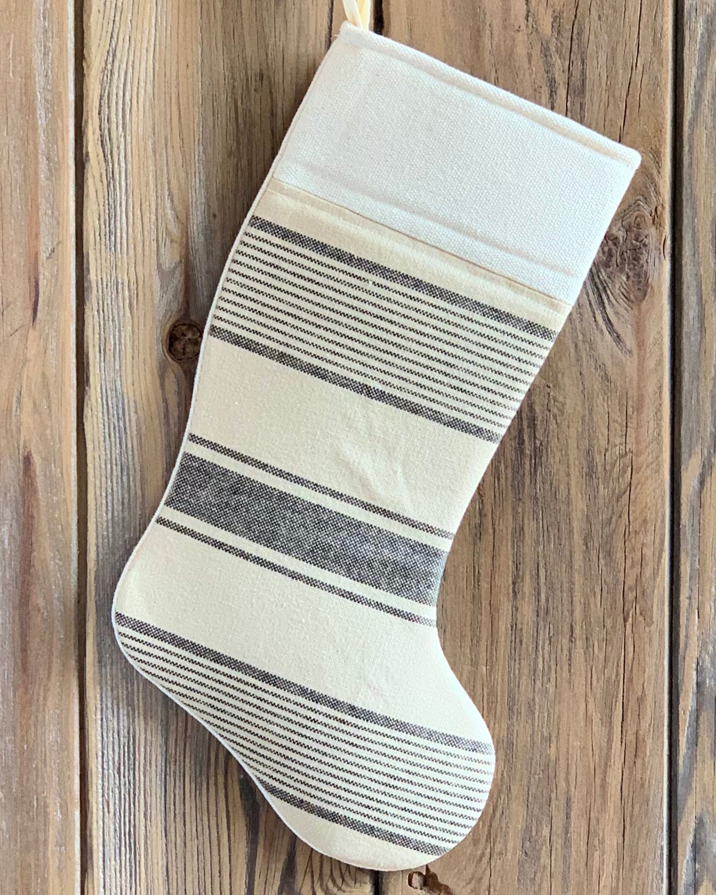 Grain Sack Christmas Stockings - Black, Mustard Stripe and Red Plaid