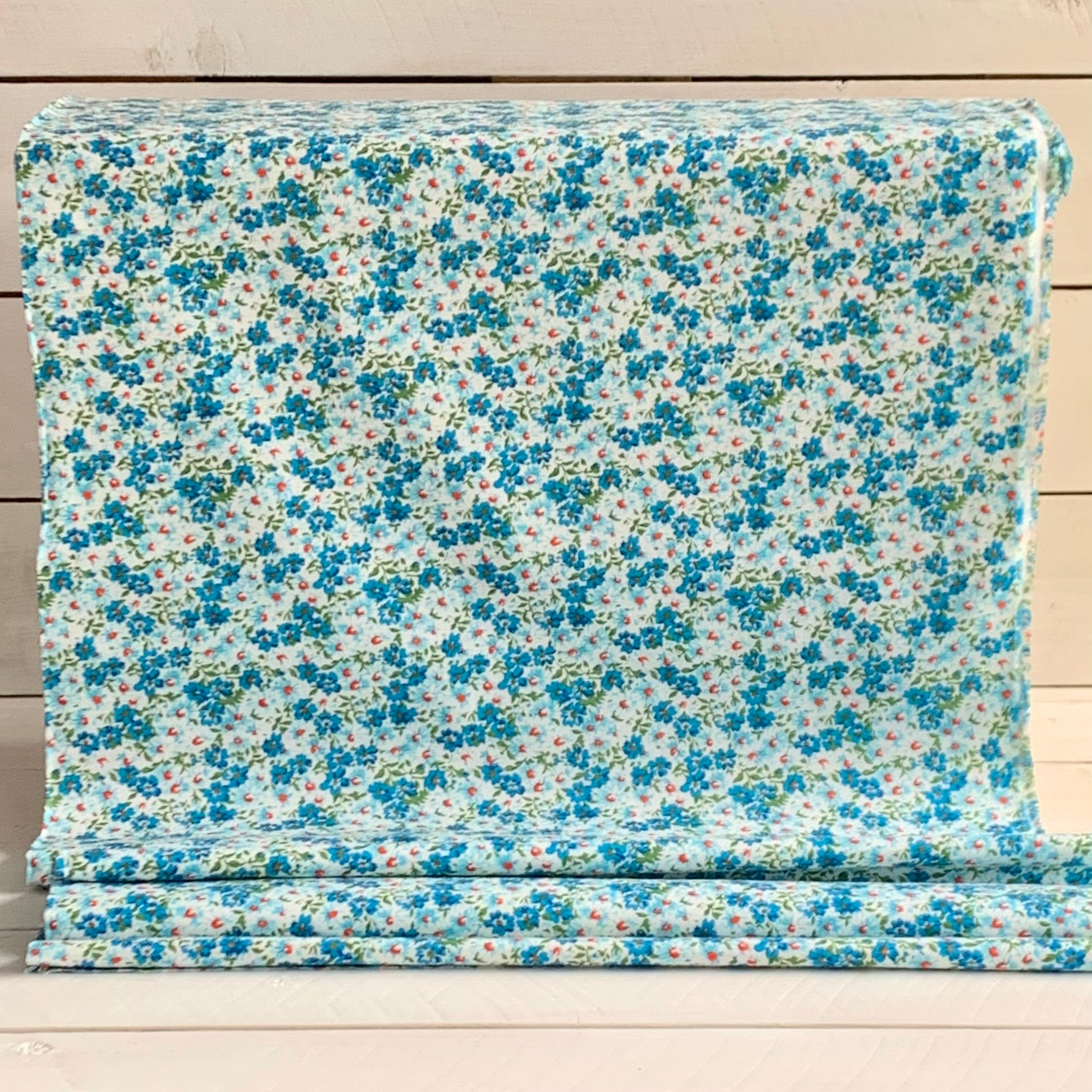 Reproduction Feed Sack Floral Fabric - Aqua