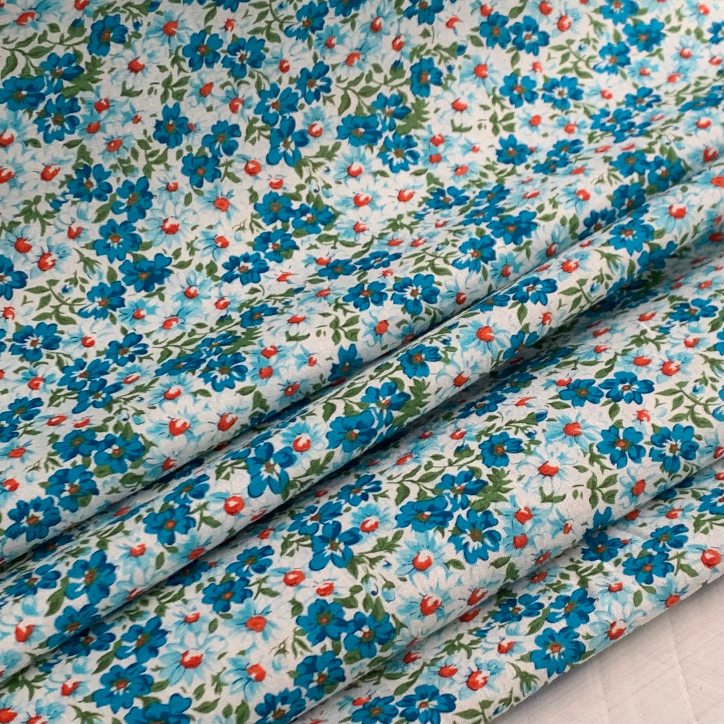 Reproduction Feed Sack Floral Fabric - Aqua