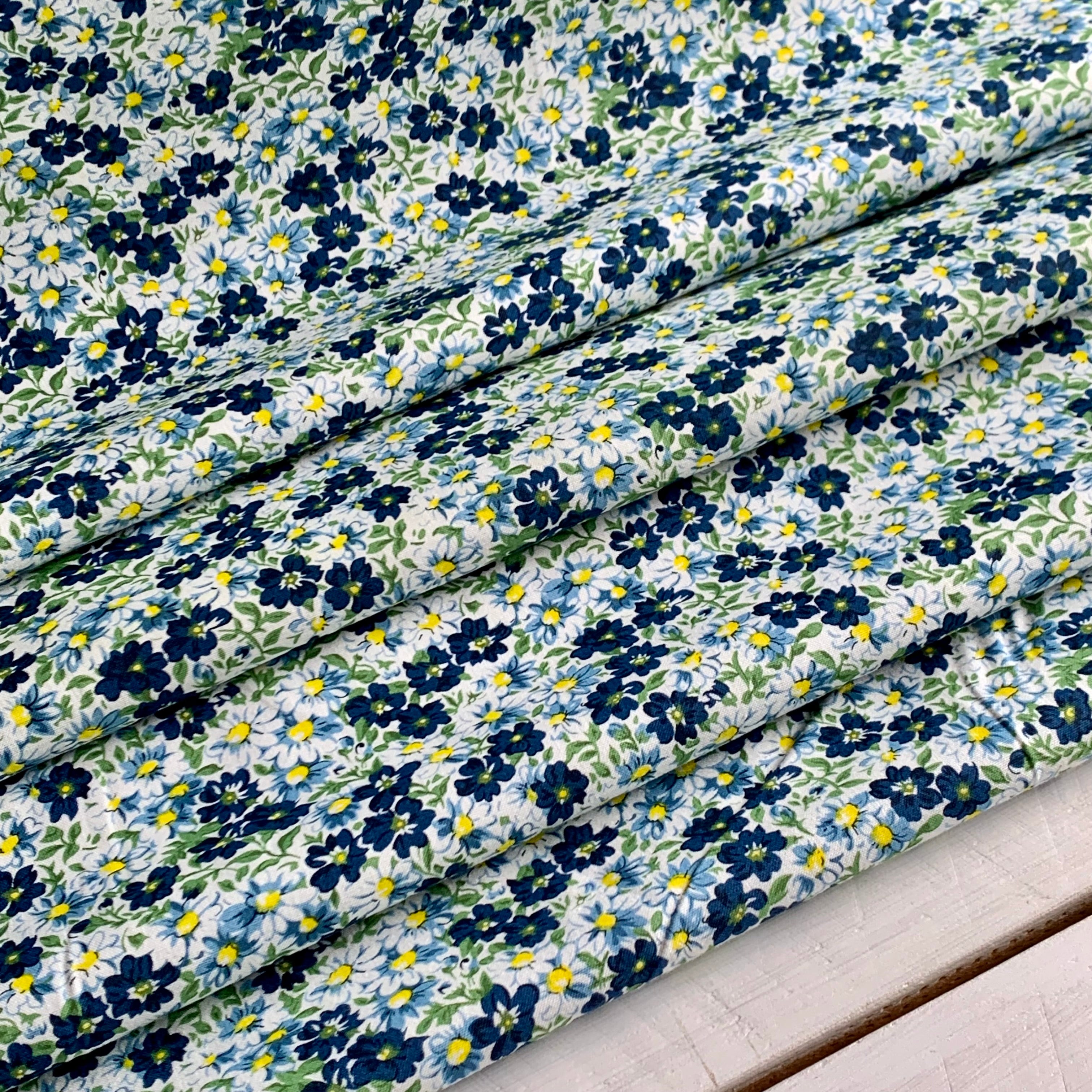Reproduction Feed Sack Floral Fabric - Navy