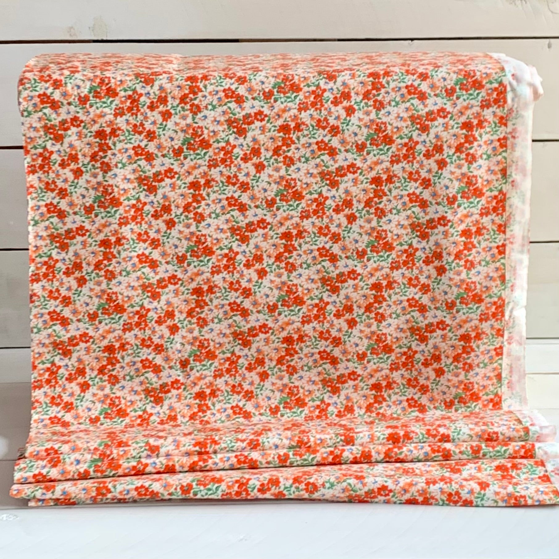 Reproduction Feed Sack Floral Fabric - Orange
