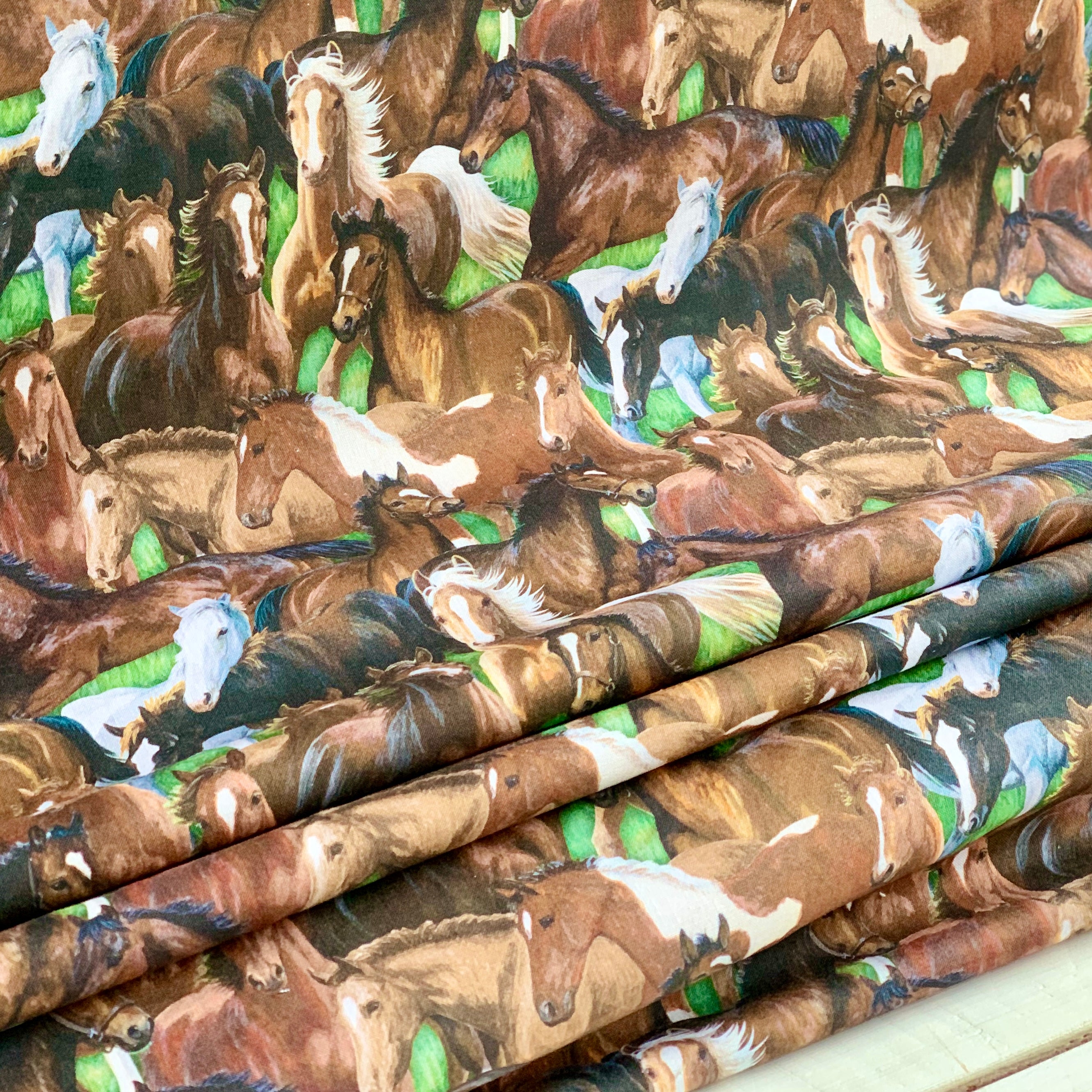 Horse Stampeded and in Pasture Cotton Fabric