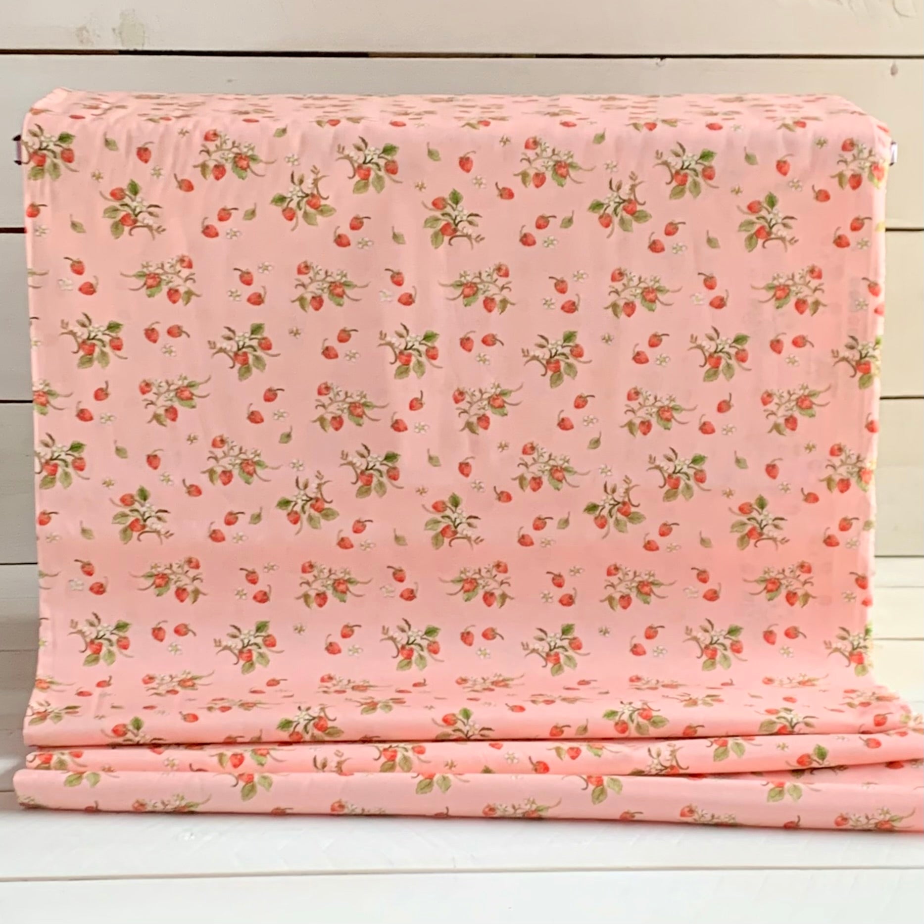 Strawberries Farm Meadow by Clare Therese Gray Windham Fabrics - Pink 52796-11 Cotton Fabric
