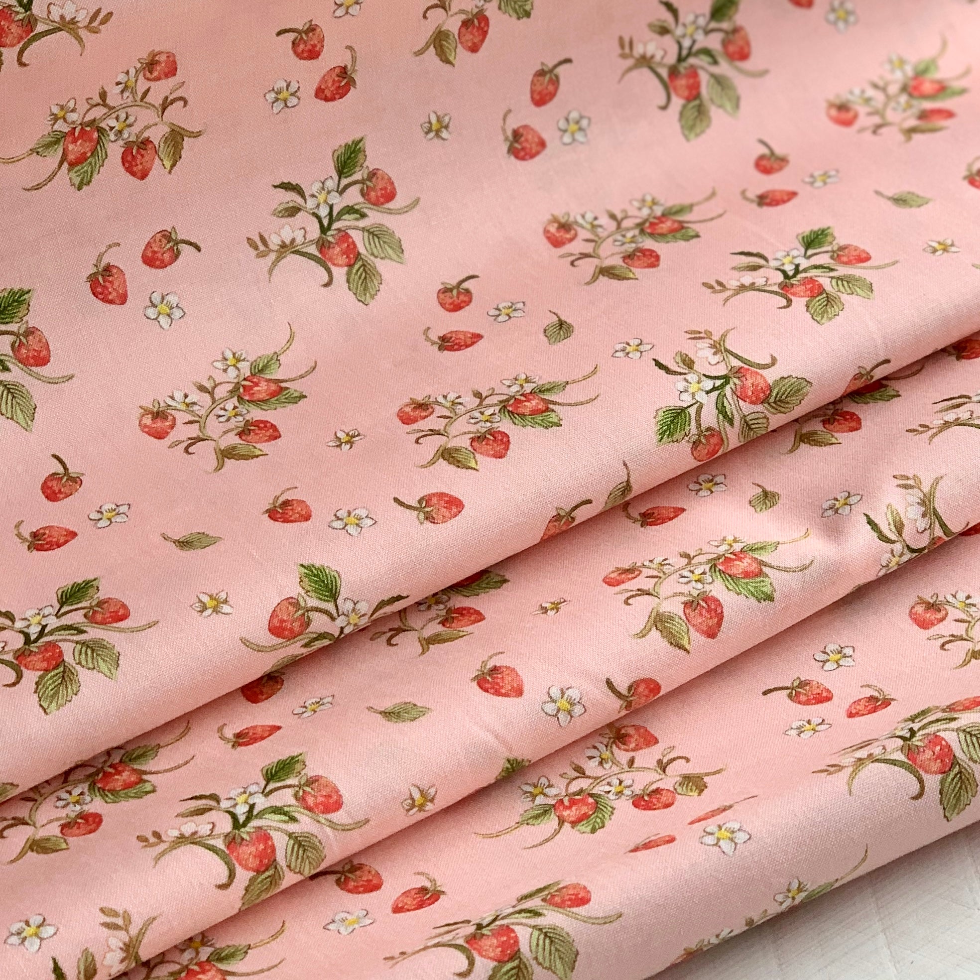 Strawberries Farm Meadow by Clare Therese Gray Windham Fabrics - Pink 52796-11 Cotton Fabric