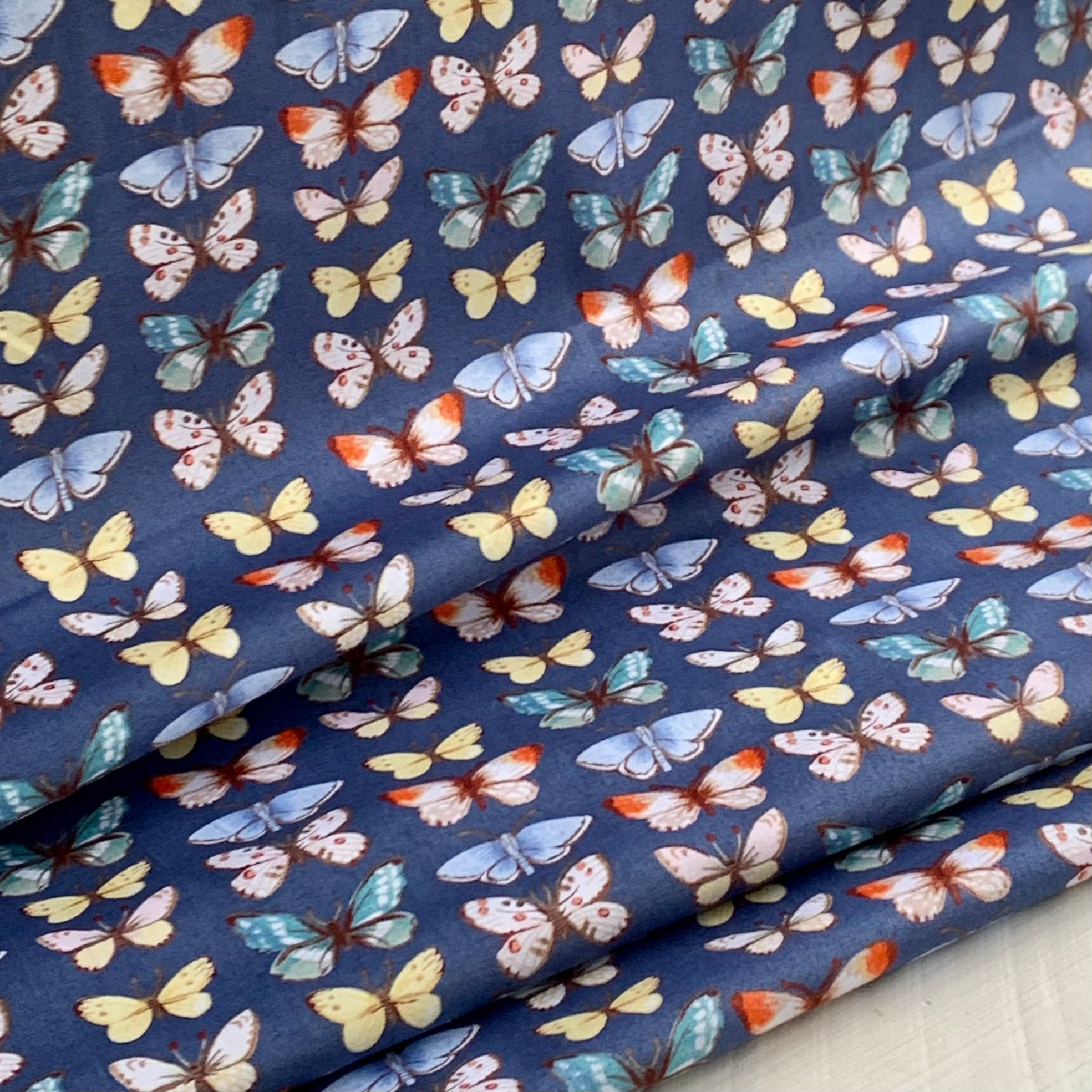 Butterflies, Farm Meadow by Clare Therese Gray Windham Fabrics - Navy 52794-7 Cotton Fabric