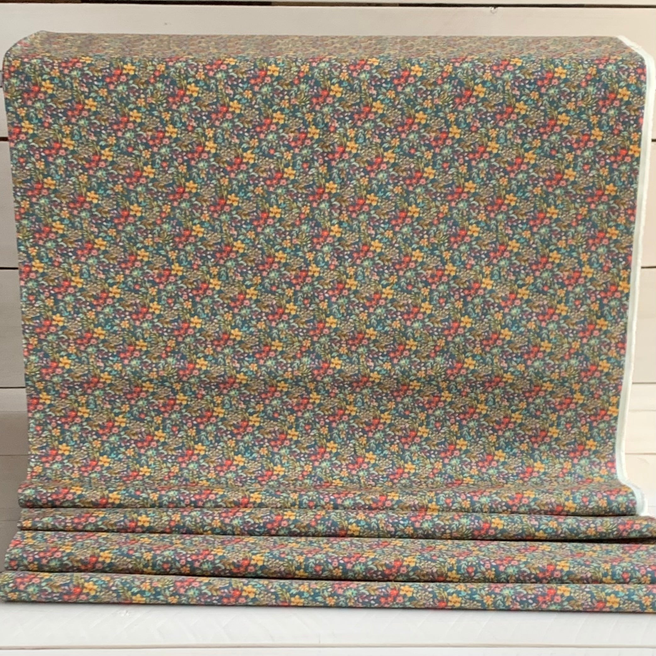 Tiny Floral, Farm Meadow by Clare Therese Gray Windham Fabrics - Dark Teal 52797-12 Cotton Fabric