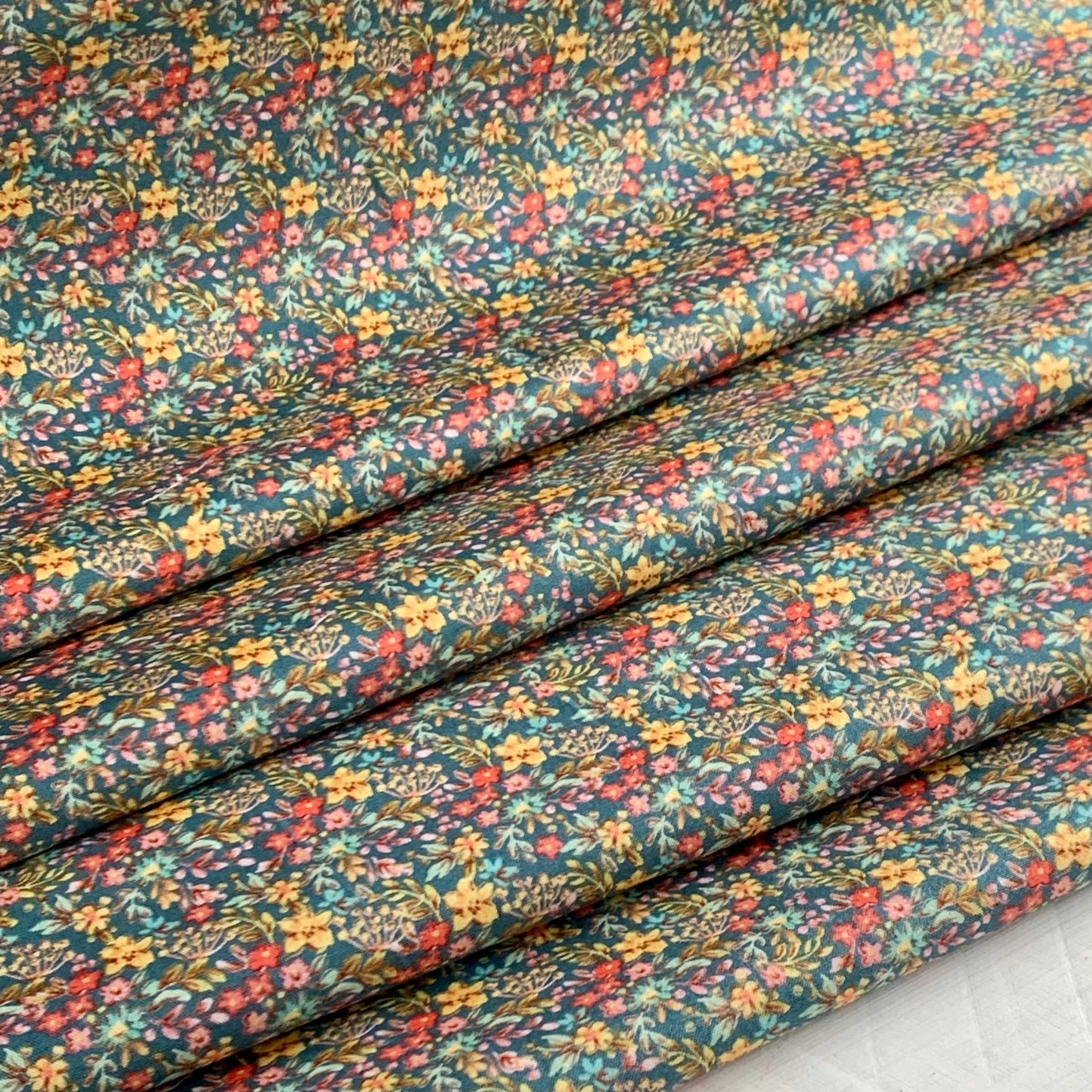 Tiny Floral, Farm Meadow by Clare Therese Gray Windham Fabrics - Dark Teal 52797-12 Cotton Fabric