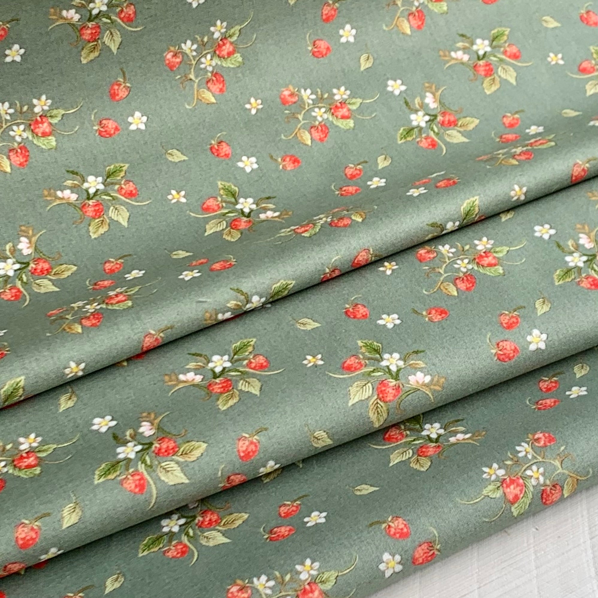 Strawberries Farm Meadow by Clare Therese Gray Windham Fabrics - Slate Green 52796-10 Cotton Fabric