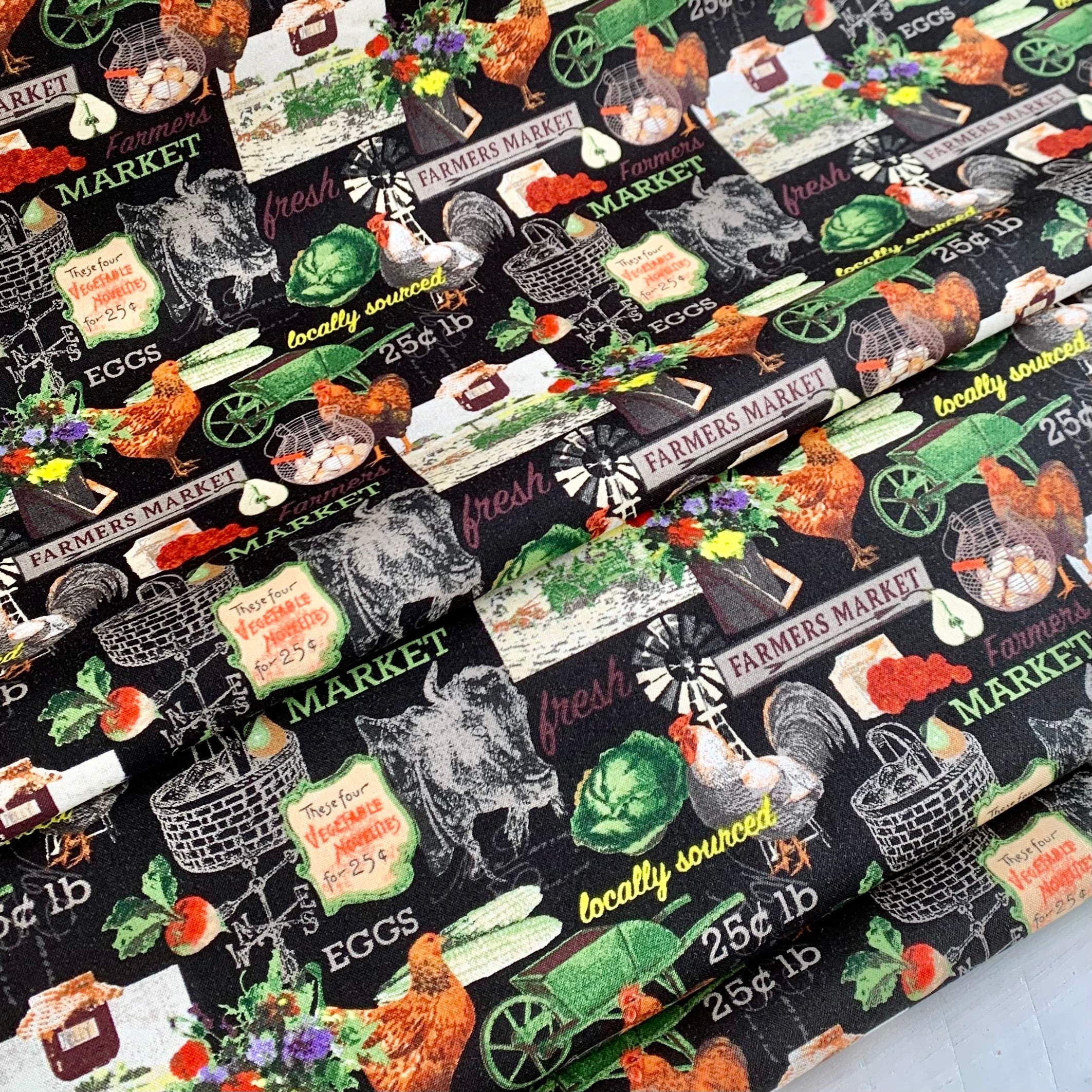 Farmers Market by Whistler Studios and Milled by Windham Fabrics- Black 52764-2 Cotton Fabric