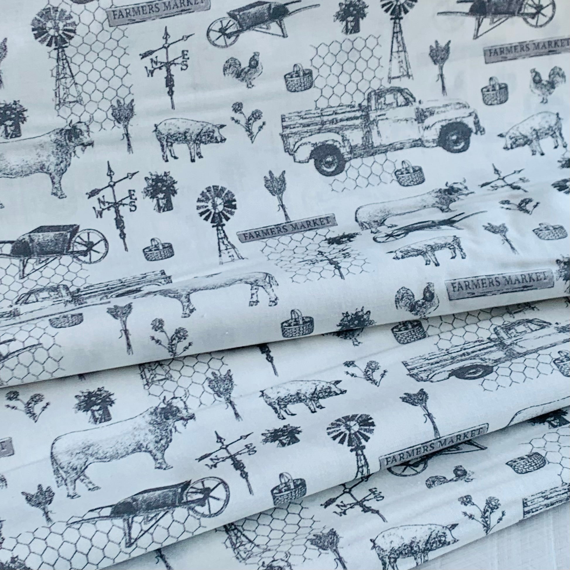 Farm Toile From Farmers Market Collection by Whistler Studios and Milled by Windham Fabrics- White 52765-1 Cotton Fabric
