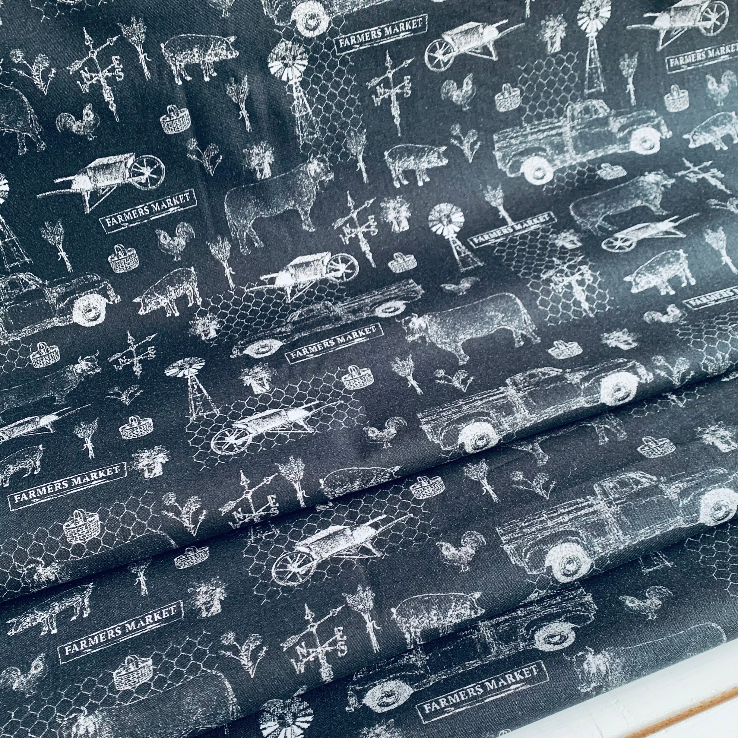 Farm Toile From Farmers Market Collection by Whistler Studios and Milled by Windham Fabrics- Black 52765-2 Cotton Fabric