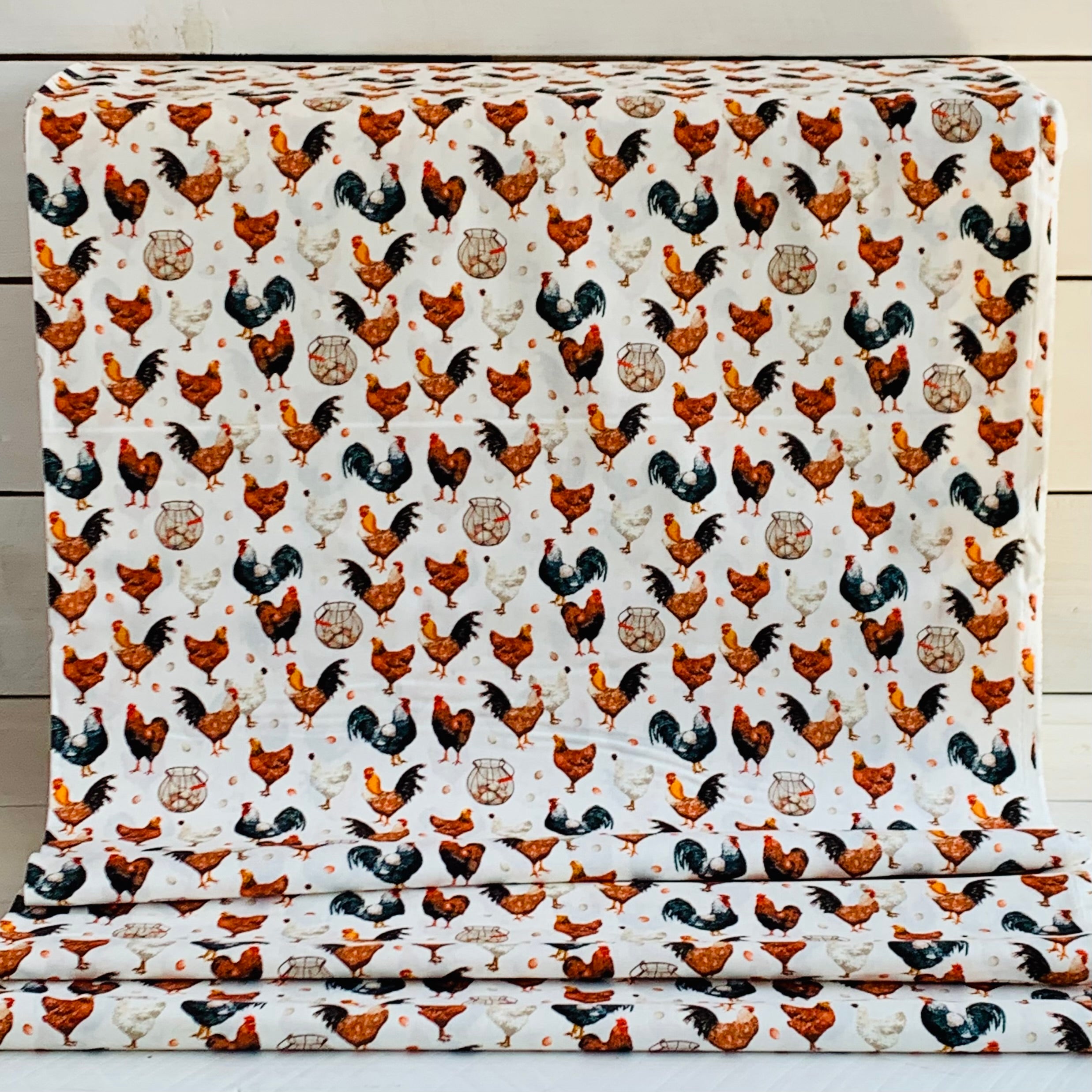 Chickens From Farmers Market Collection by Whistler Studios and Milled by Windham Fabrics- White 52766-1 Cotton Fabric