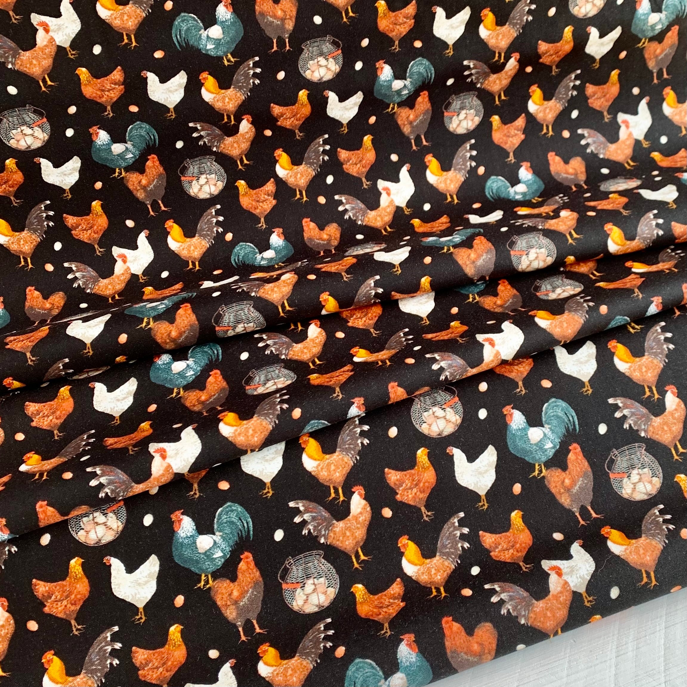Chickens From Farmers Market Collection by Whistler Studios and Milled by Windham Fabrics- Black 52766-2 Cotton Fabric