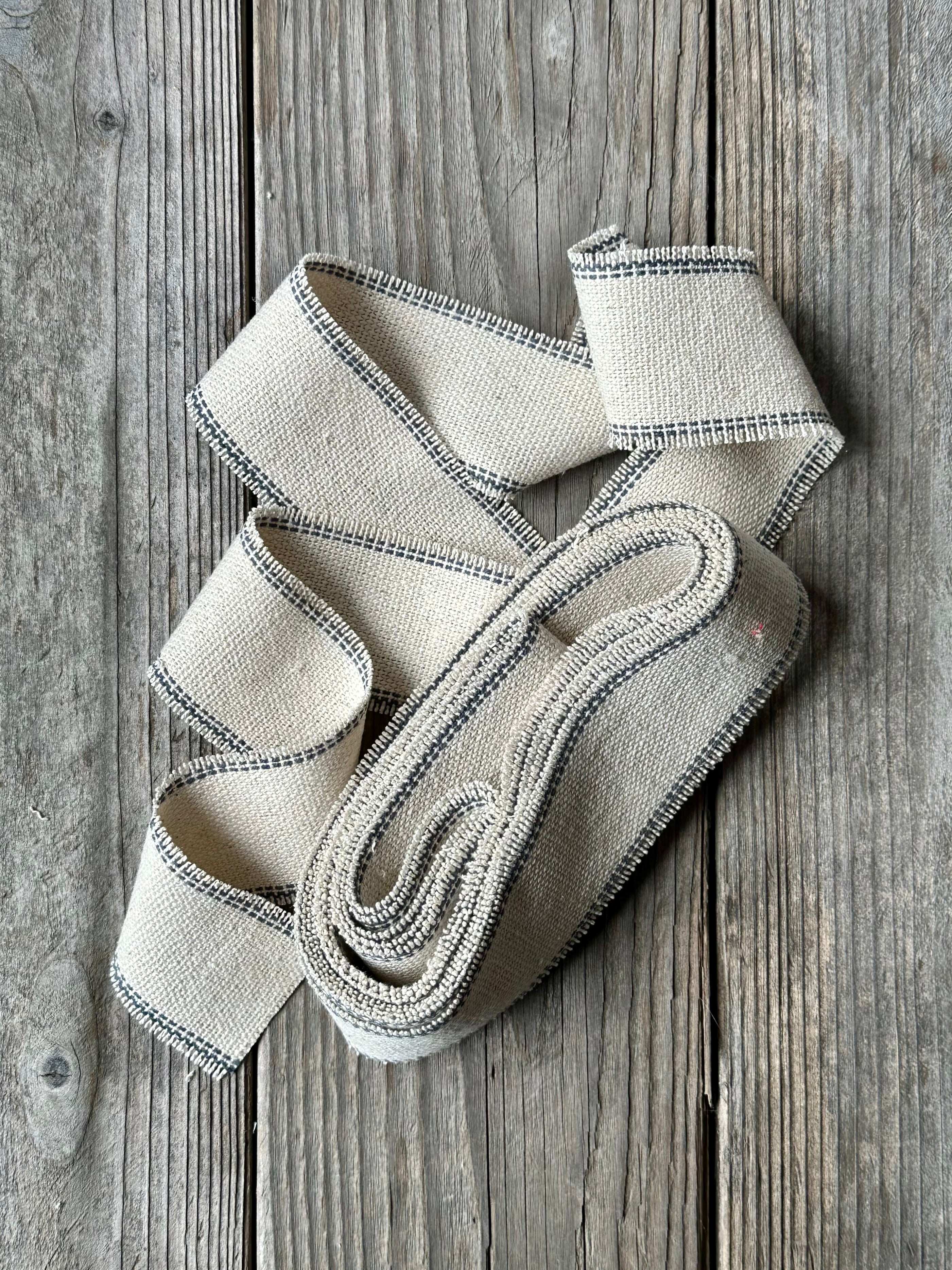 Grain Sack Ribbon - Navy and Cream Striped Frayed Edge - 2" Wide OUT OF STOCK WILL RESTOCK DEC. 2025