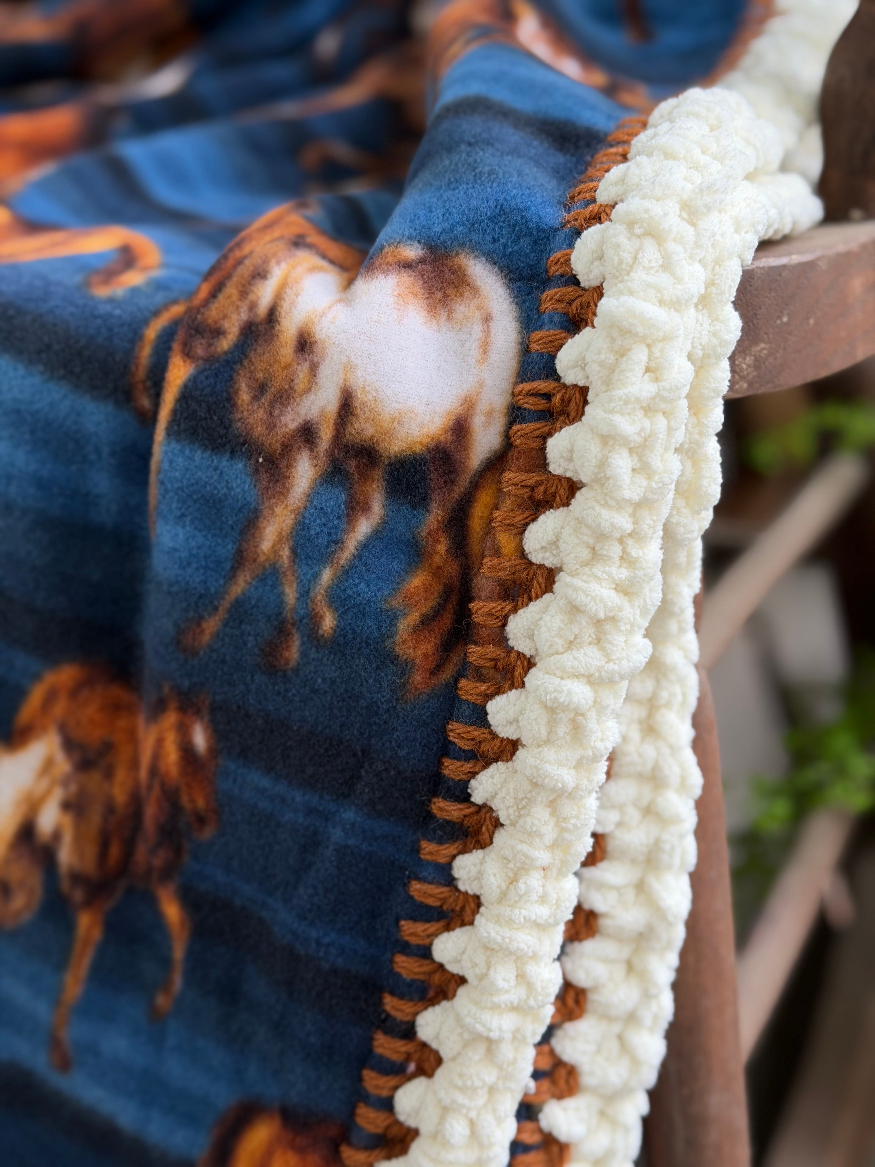 Crochet Edge Horse Fleece Blanket