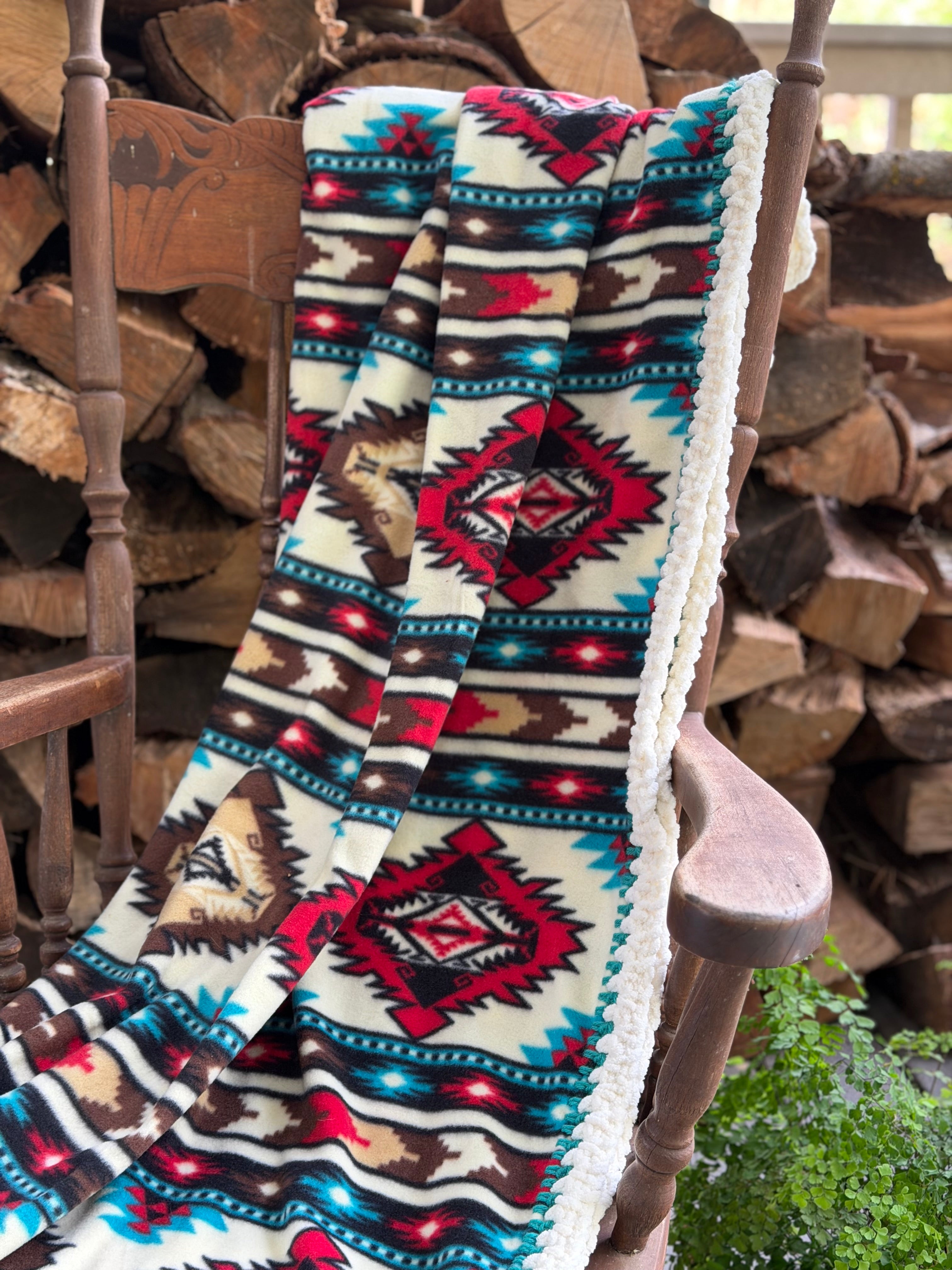 Crochet Edge Native Fleece Blanket