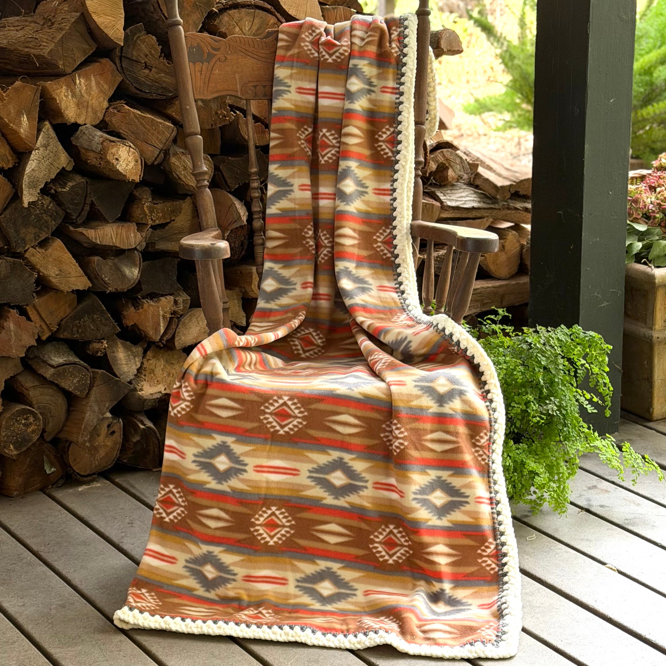 Crochet Edge Native Fleece Blanket