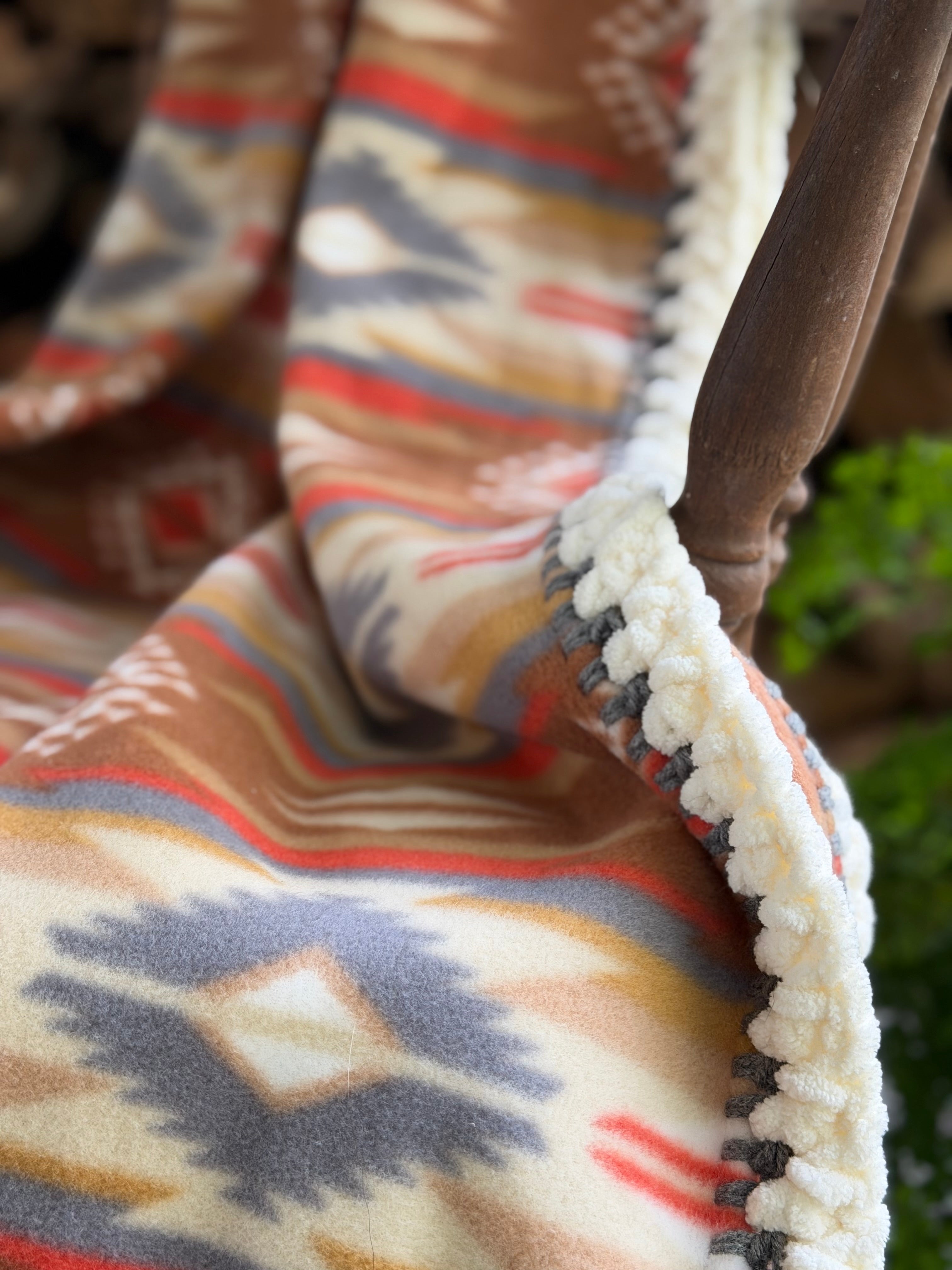 Crochet Edge Native Fleece Blanket