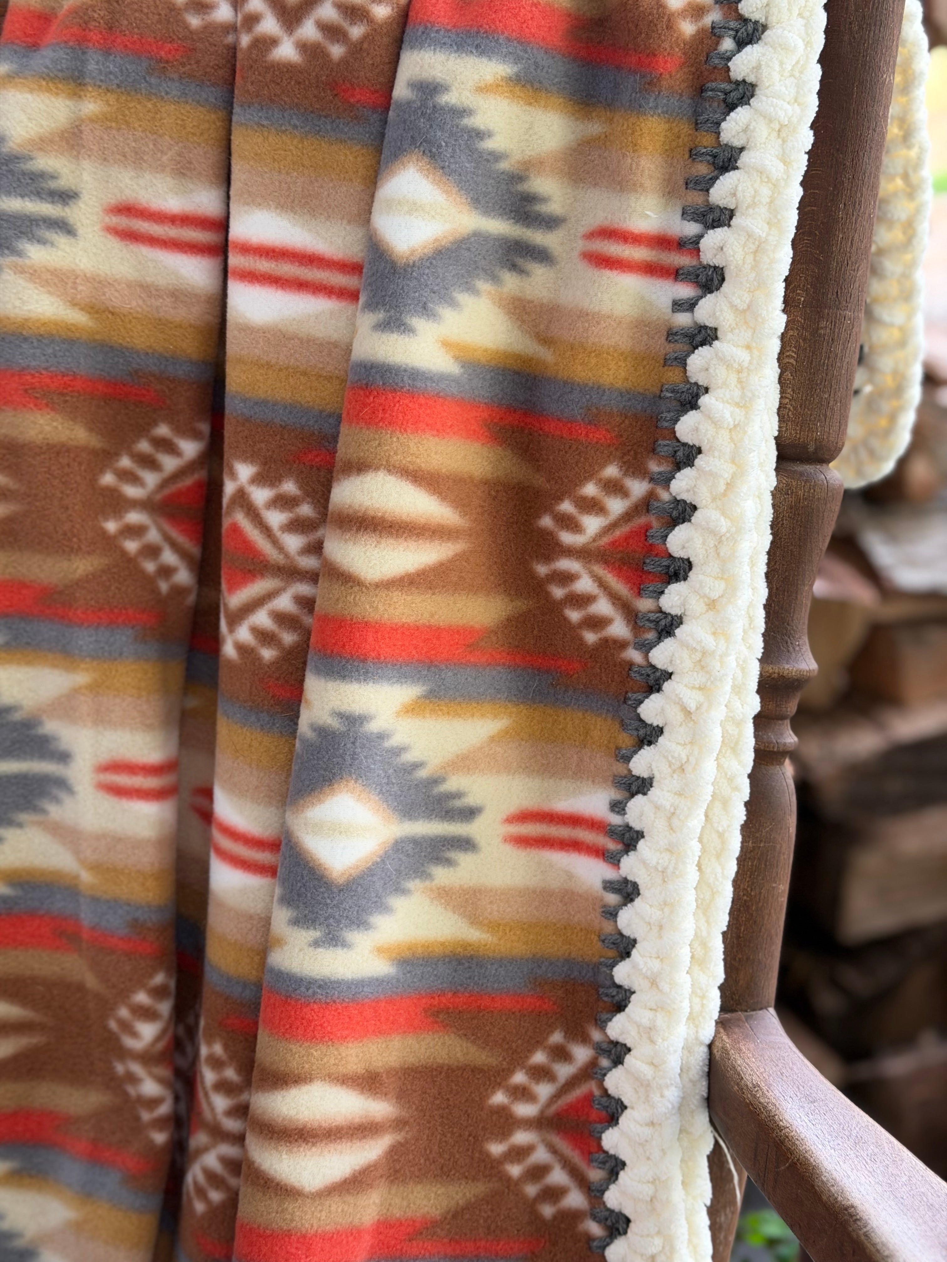 Crochet Edge Native Fleece Blanket