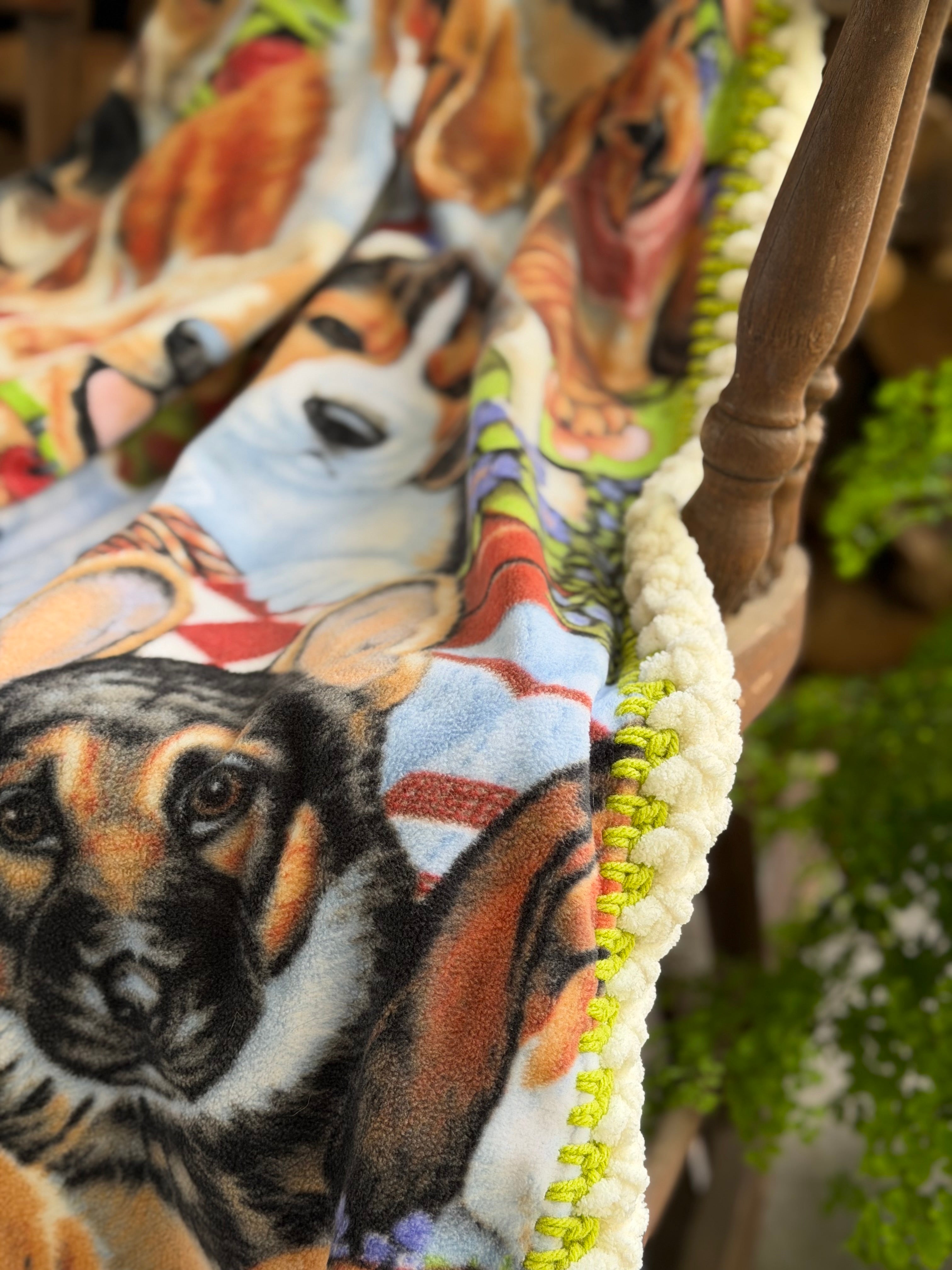 Crochet Edge Dog Fleece Blanket