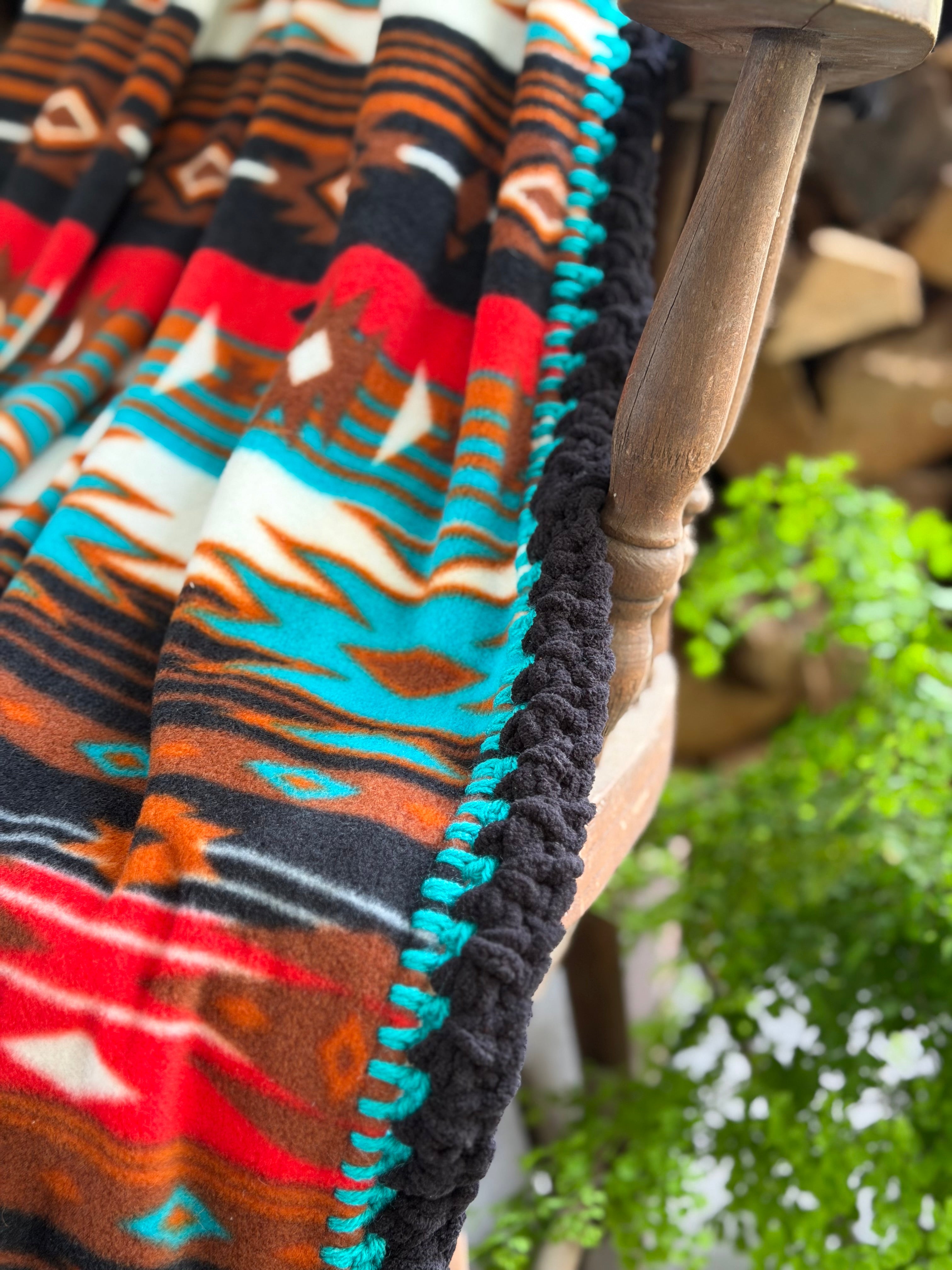 Crochet Edge Native Fleece Blanket