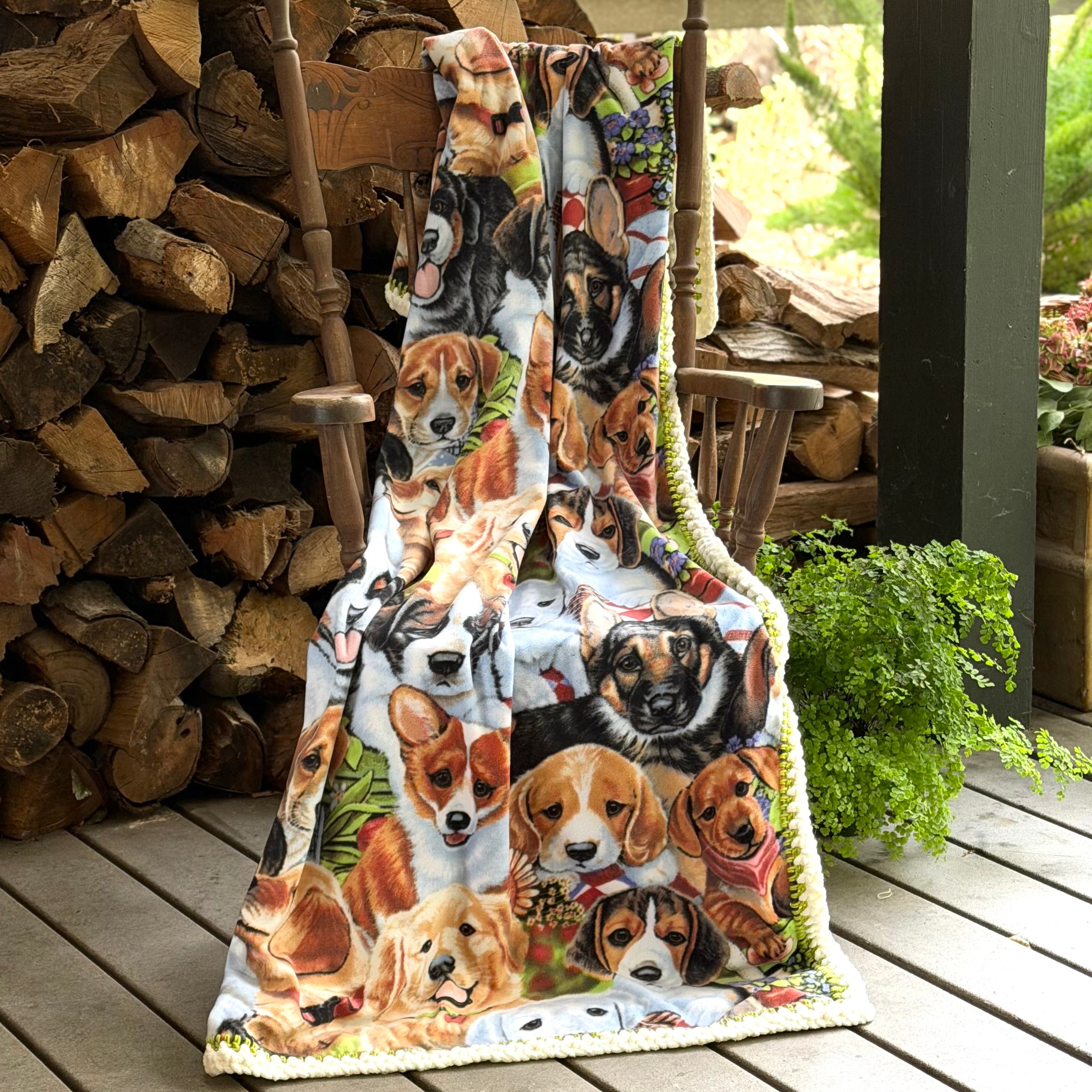 Crochet Edge Dog Fleece Blanket