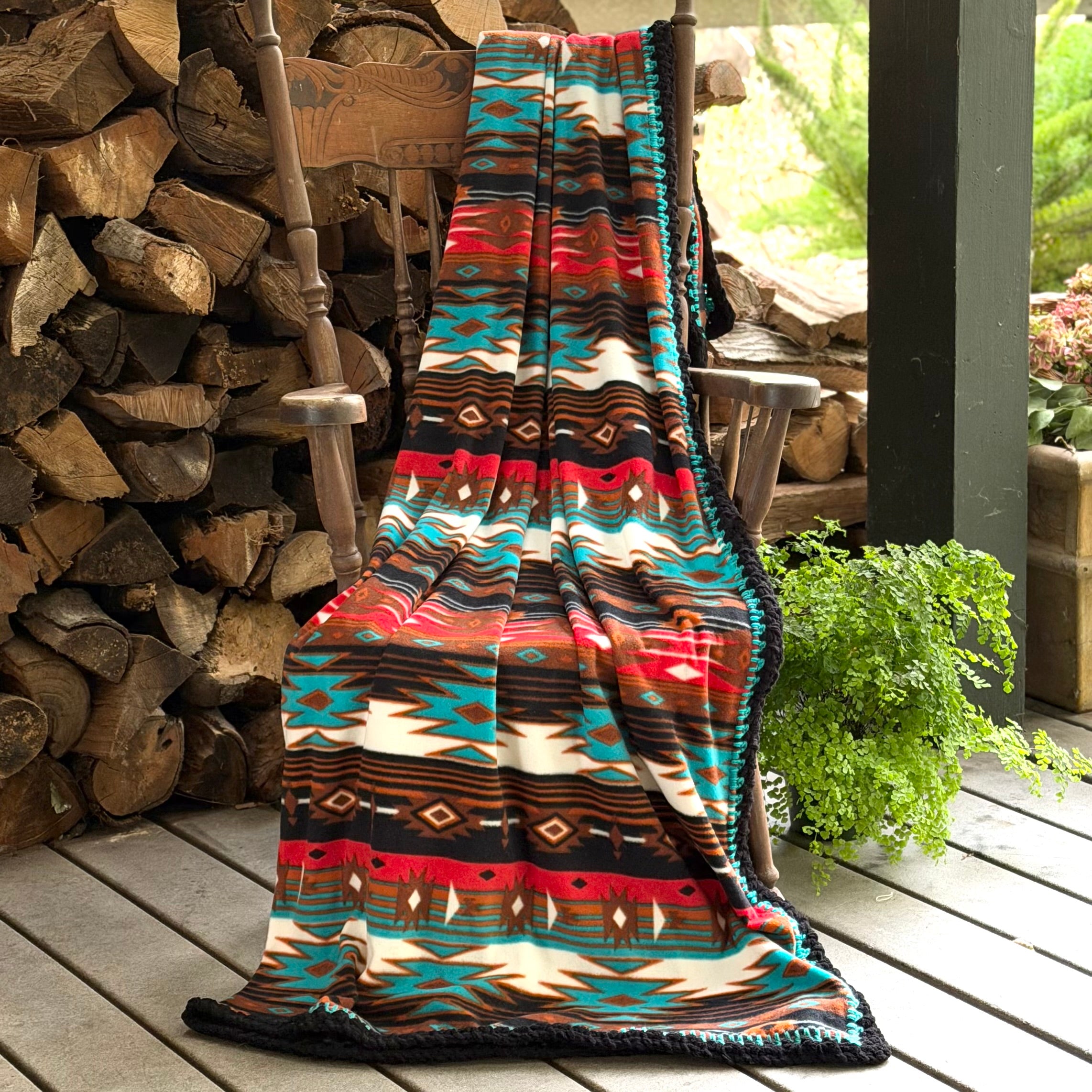 Crochet Edge Native Fleece Blanket