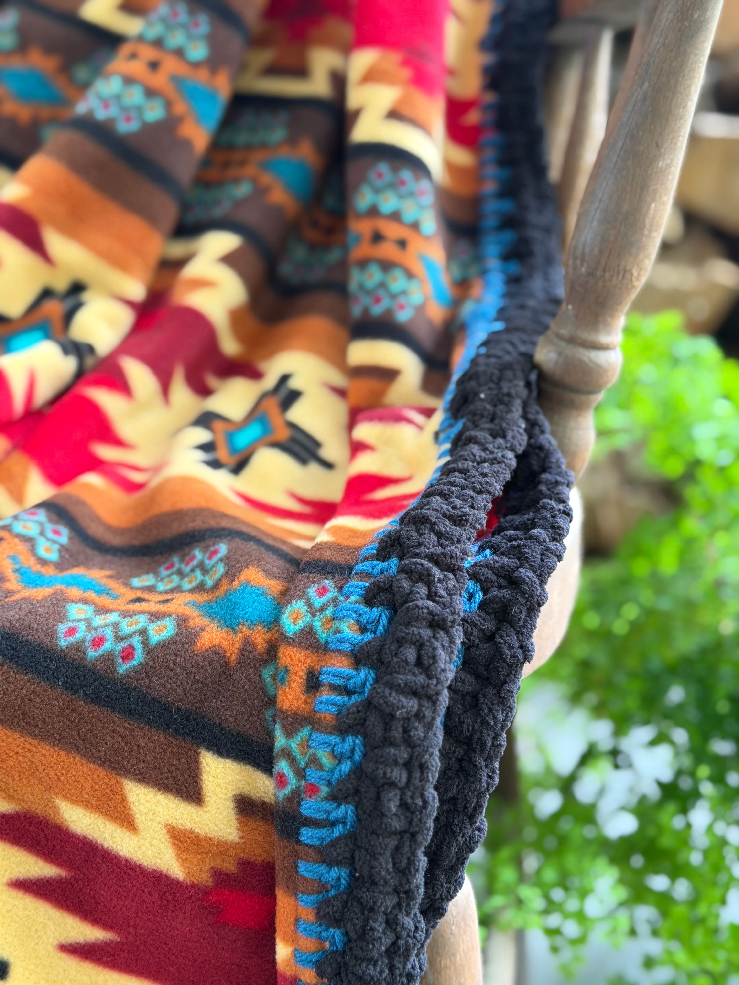 Crochet Edge Native Fleece Blanket