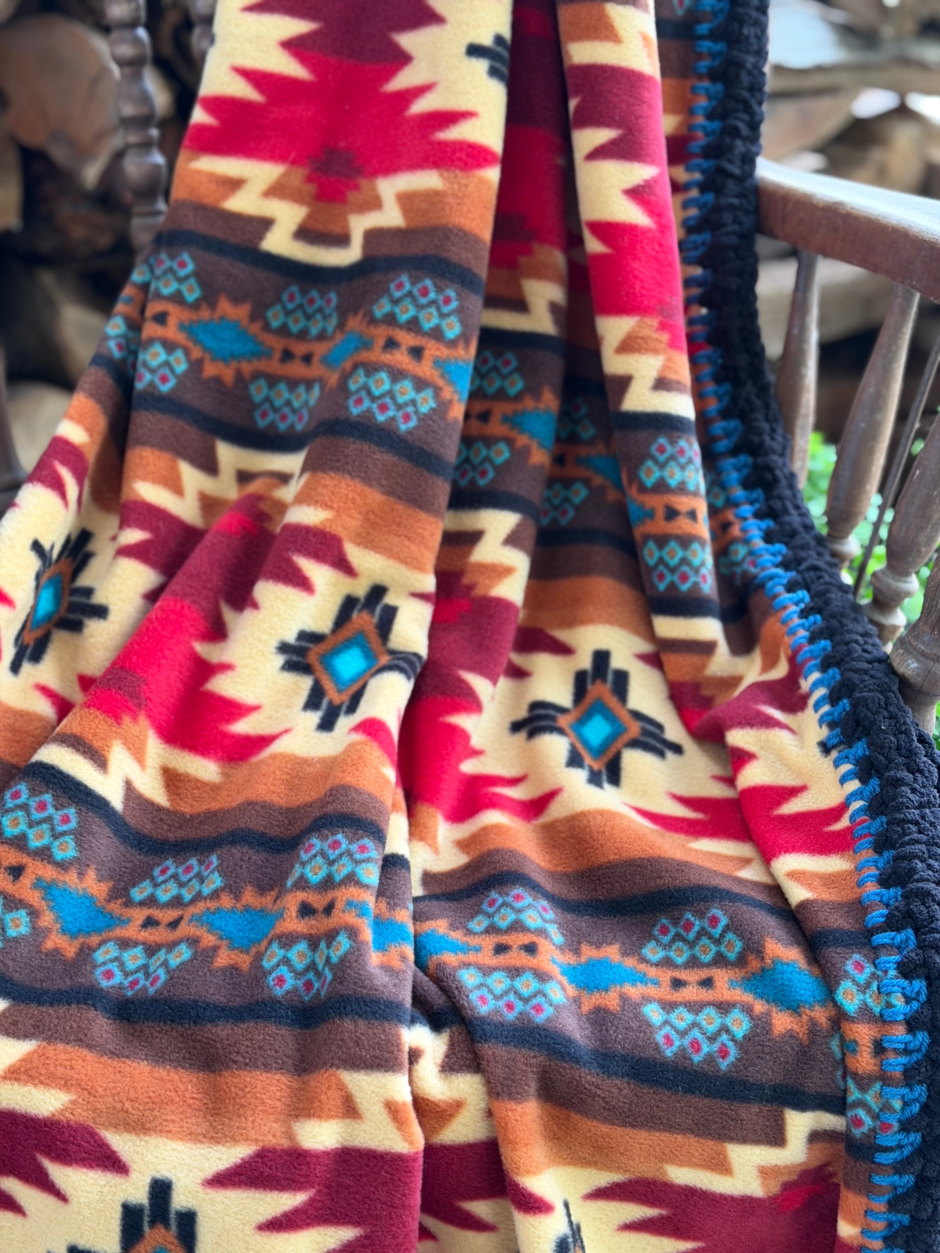 Crochet Edge Native Fleece Blanket